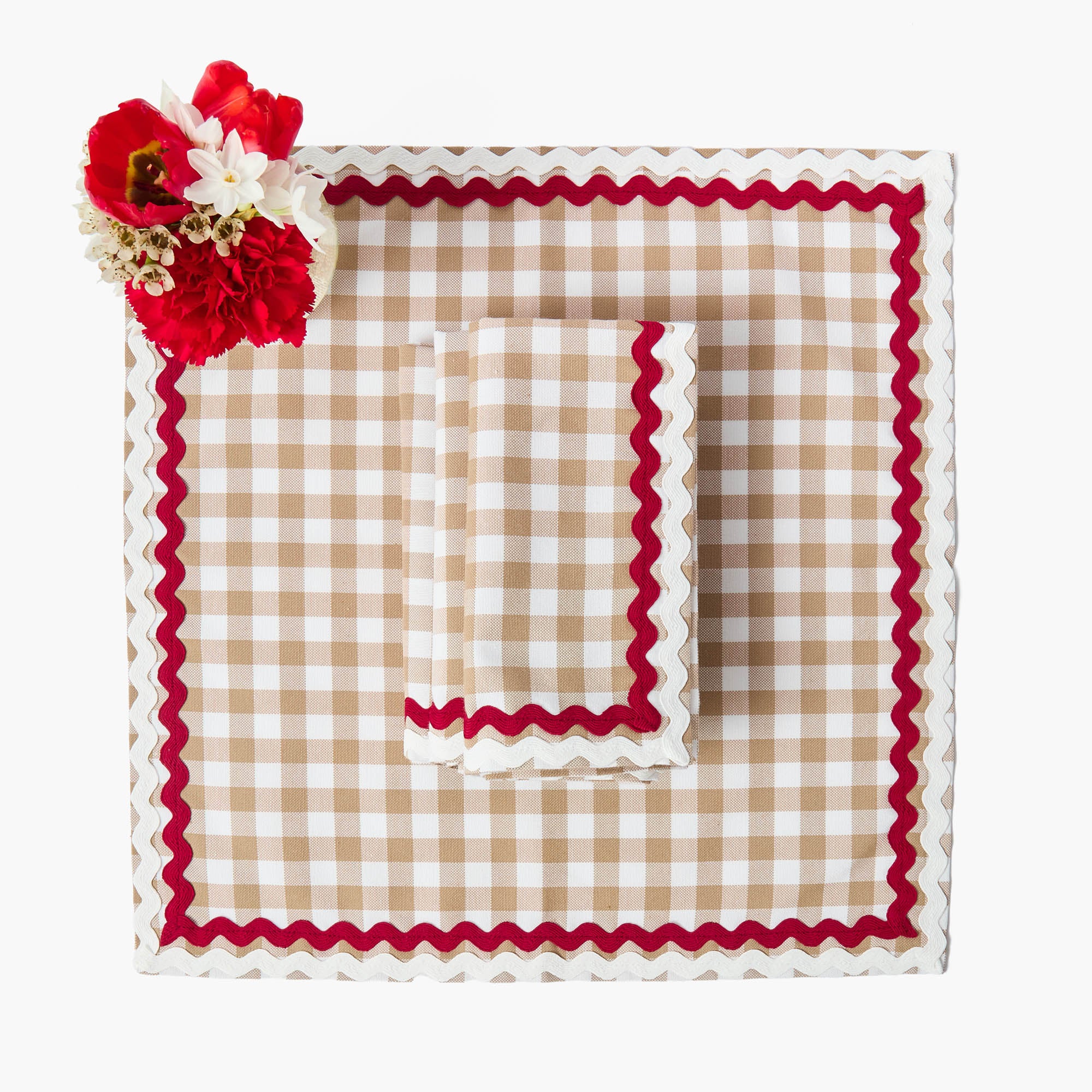 Rossina Putty Gingham & Red Napkins (Set of 4)