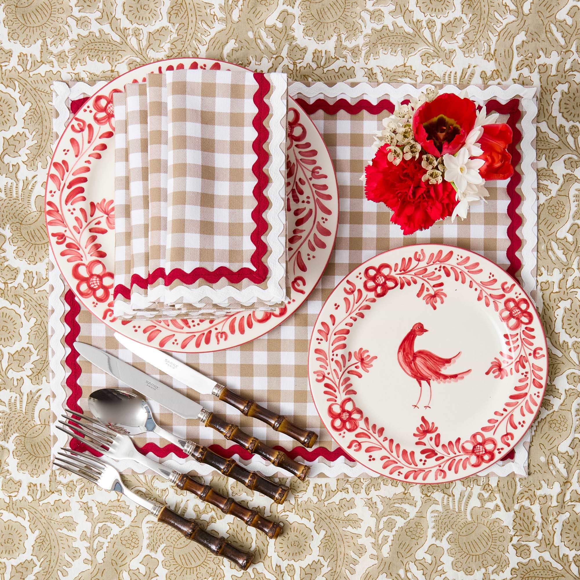 Rossina Putty Gingham & Red Napkins (Set of 4)