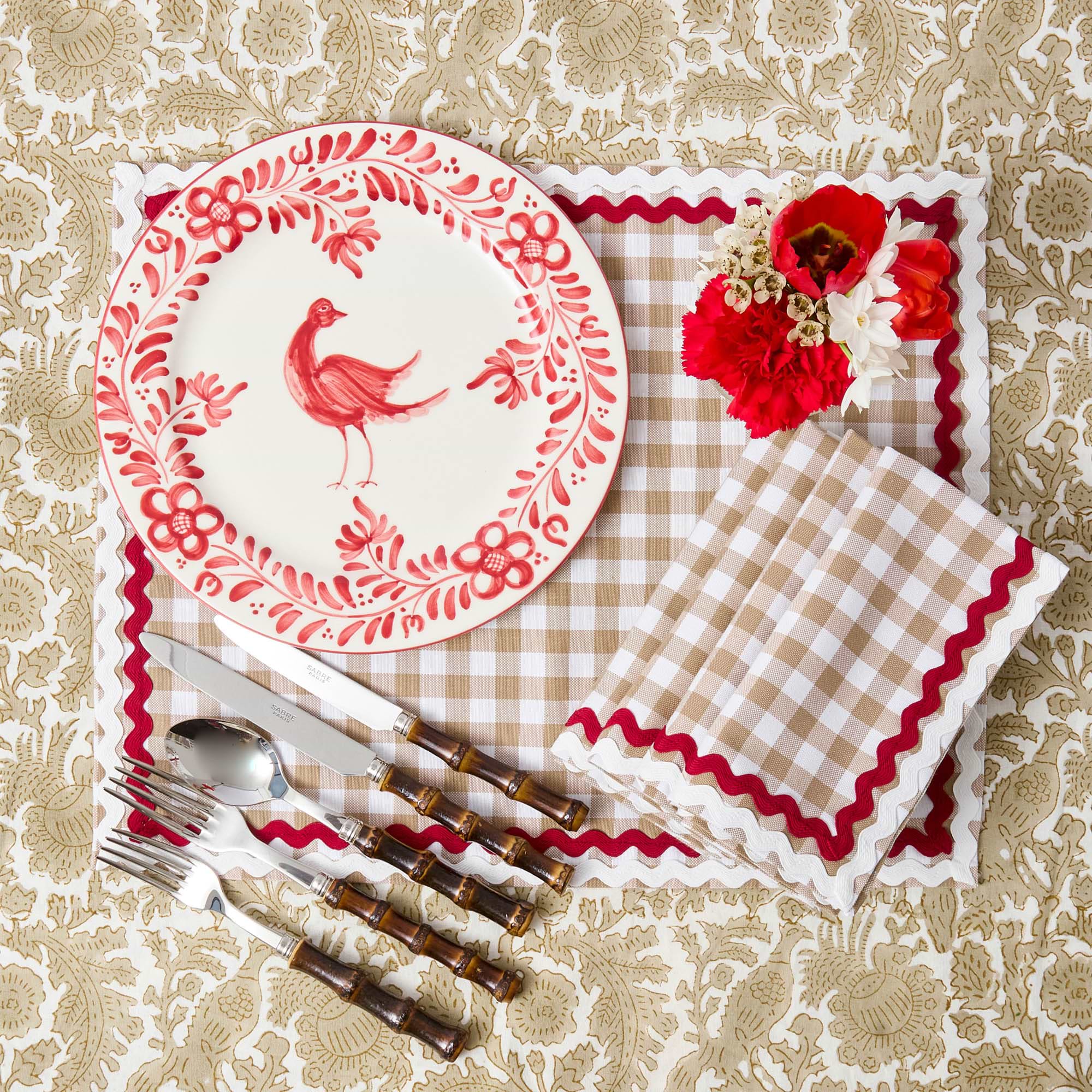 Rossina Putty Gingham & Red Placemats & Napkins (Set of 4)