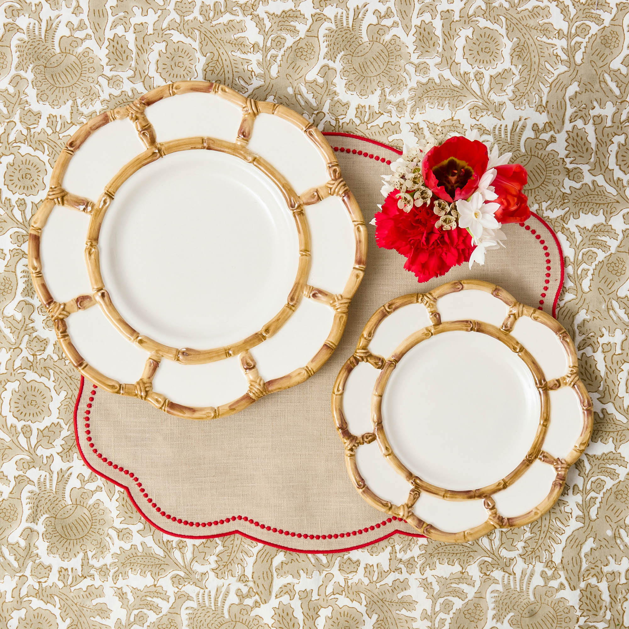 Eloise Putty & Red Linen Placemats (Set of 4)