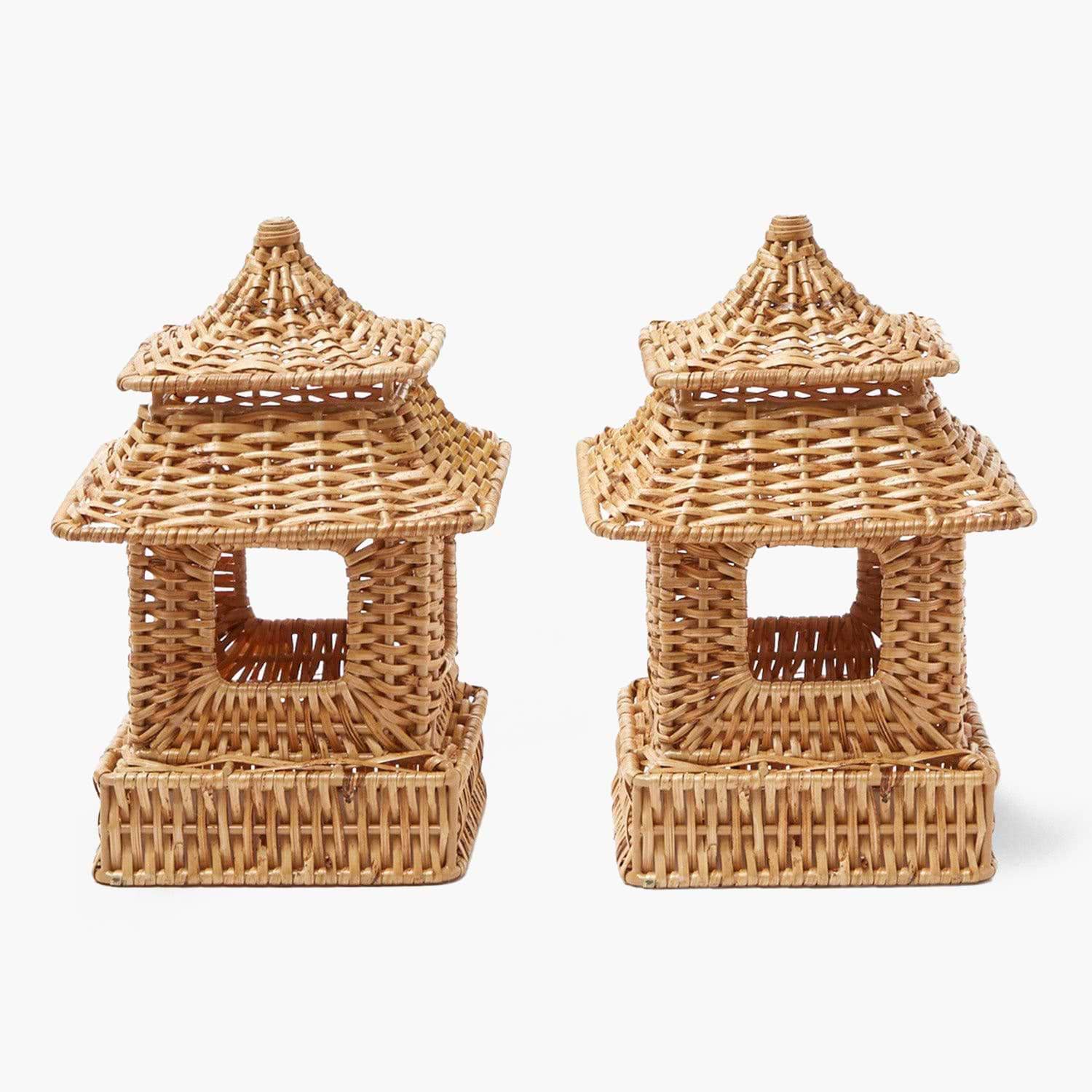 Mini Rattan Pagoda Lanterns (Pair)