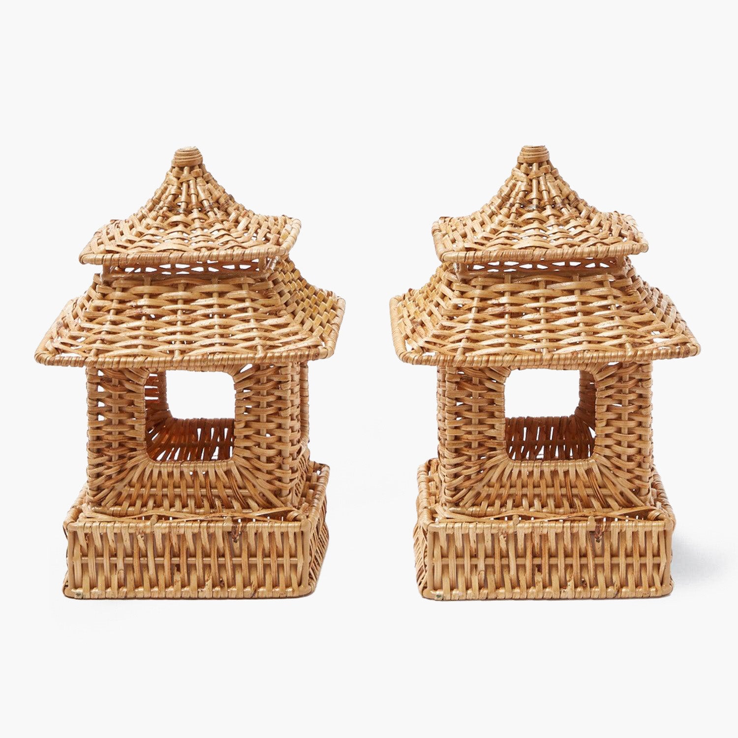 Mini Rattan Pagoda Lanterns (Pair)