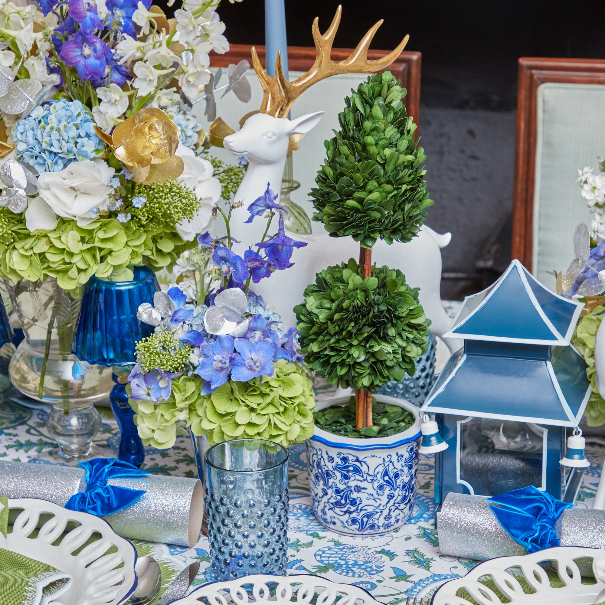 Elevate your ambiance with the soothing allure of Midnight Blue Mini Pagoda Lanterns, a pair that brings a sense of calm and elegance to your decor.