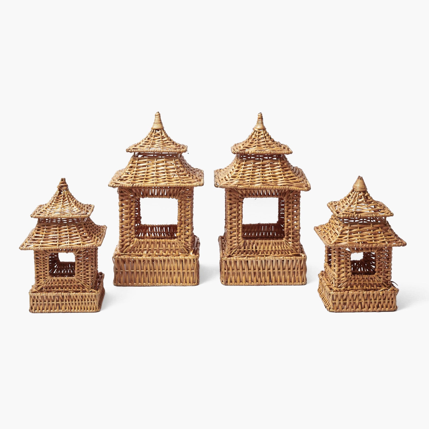 Natural Rattan Pagoda Lantern Set