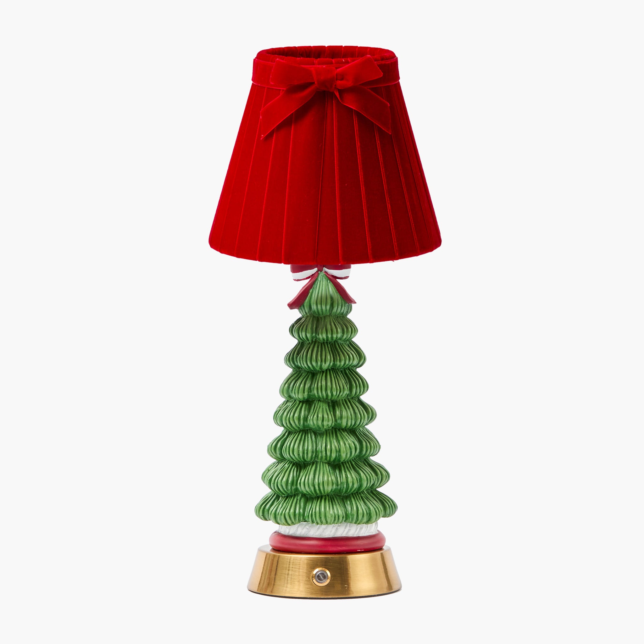Jolly Christmas Tree Rechargeable Lamp with Red Velvet Bow Shade (18cm)