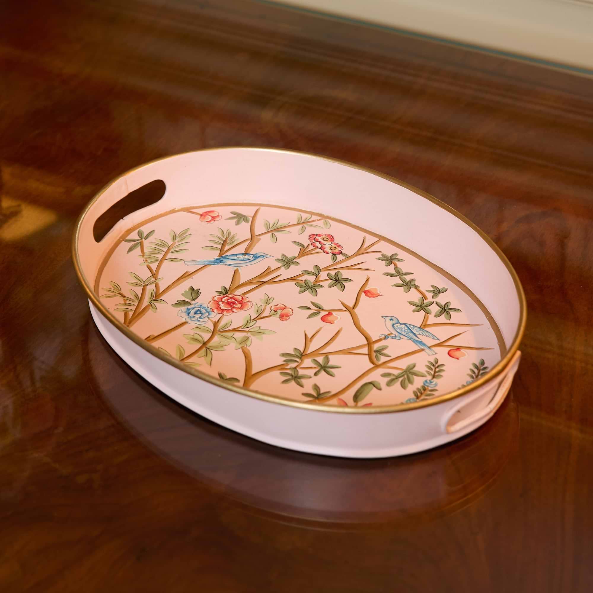Pink Small Oval Chinoiserie Tole Tray