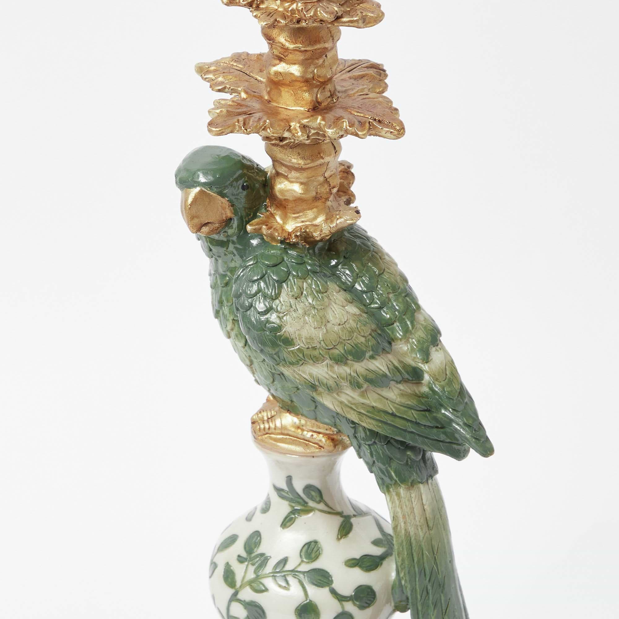 Olive Parrot Lamp with Olive Ikat Shade (30cm)