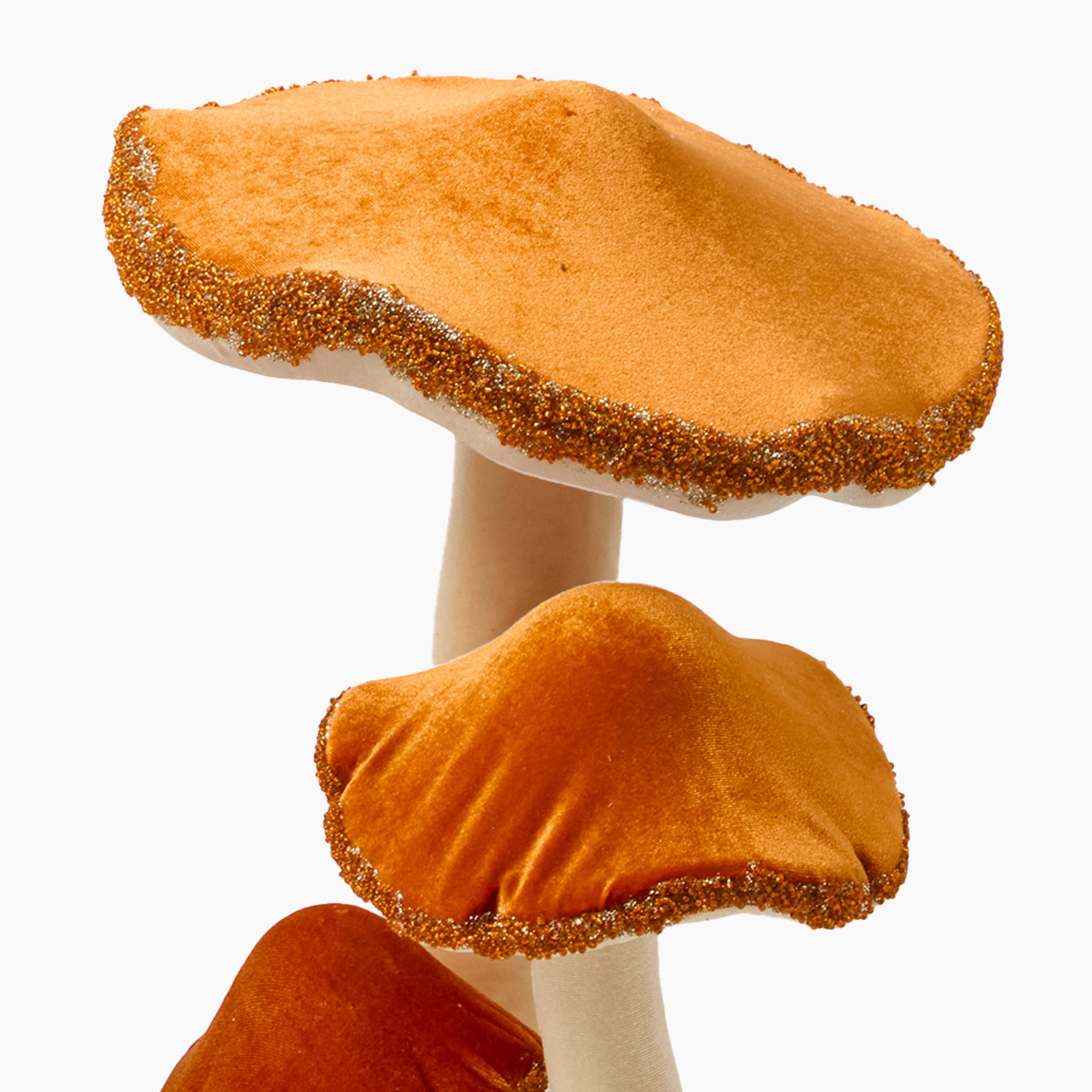 Large Orange Beaded Velvet Mushroom (Pair)