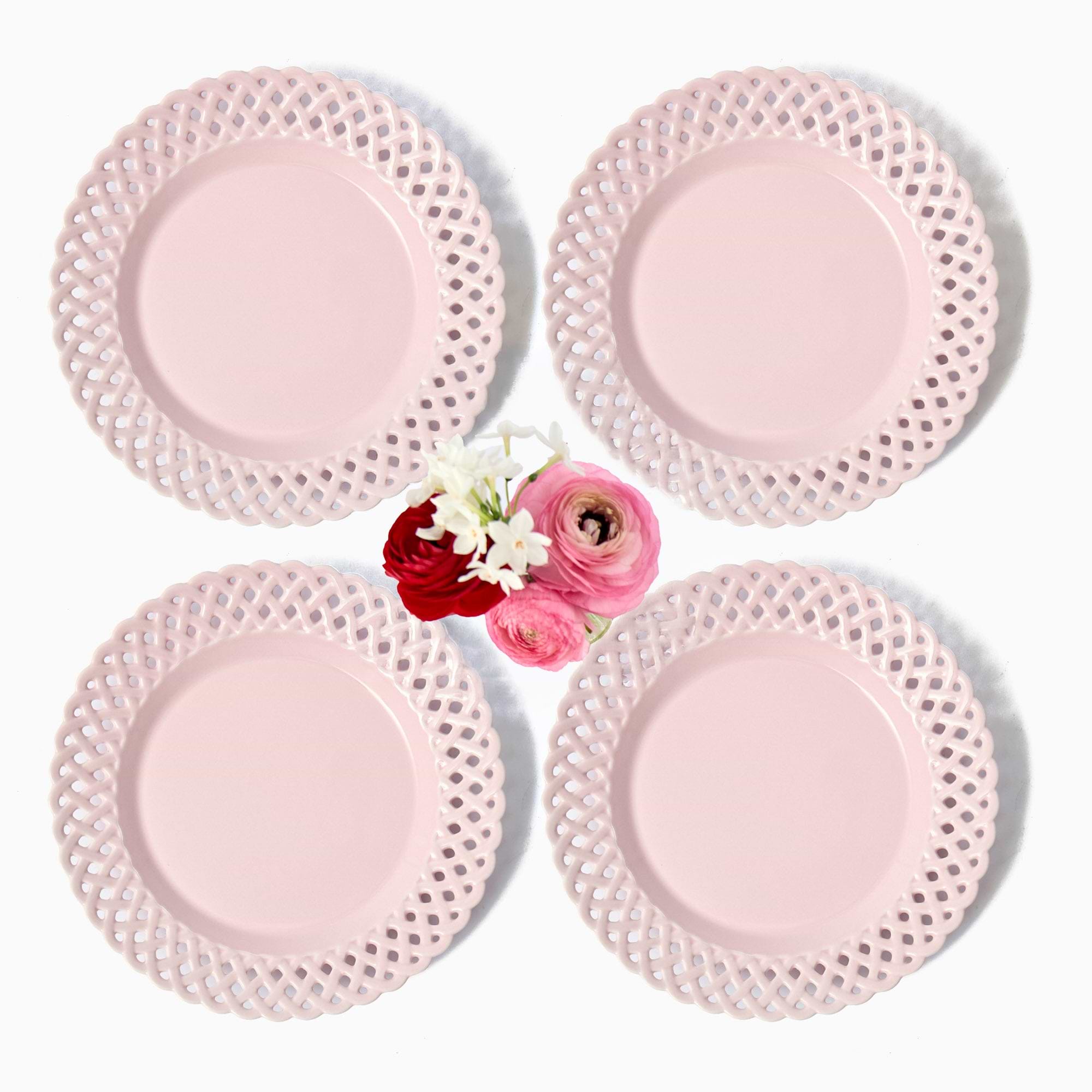 Pink Basketweave Starter Plates (Set of 4)