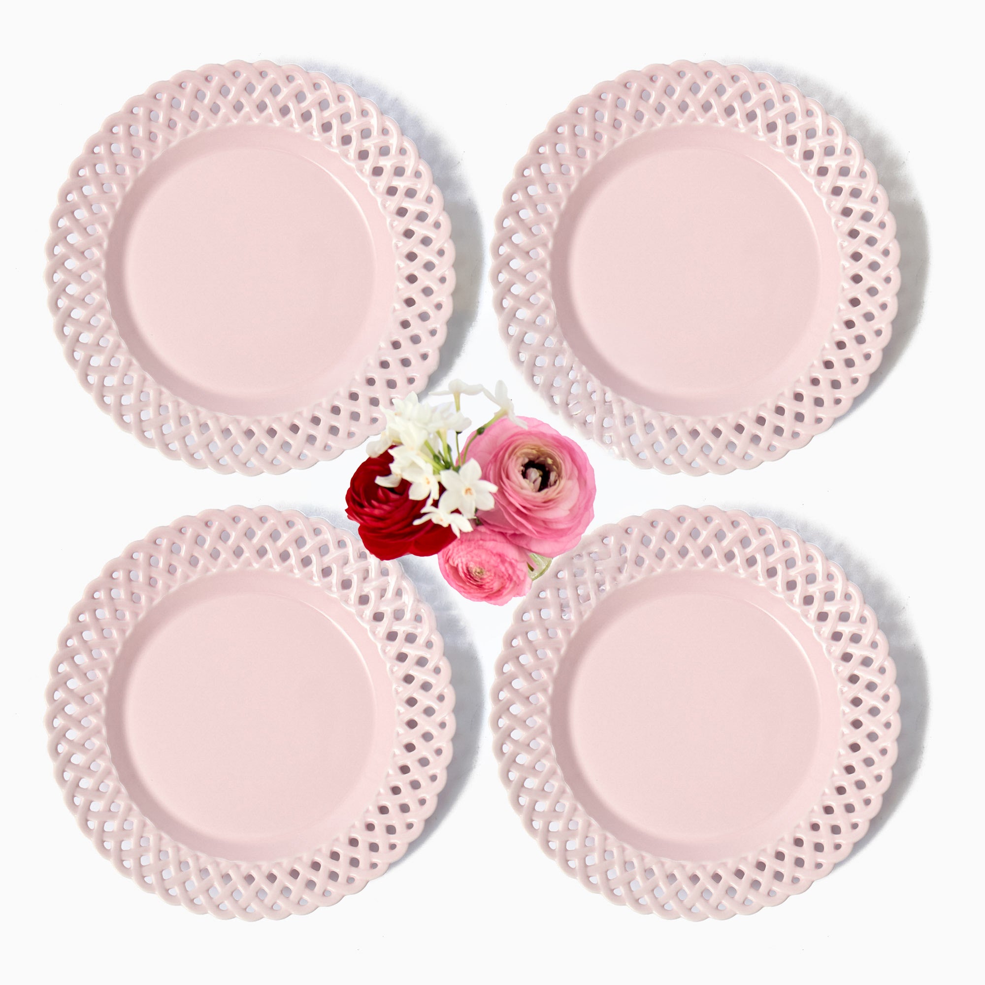 Pink Basketweave Starter Plates (Set of 4)