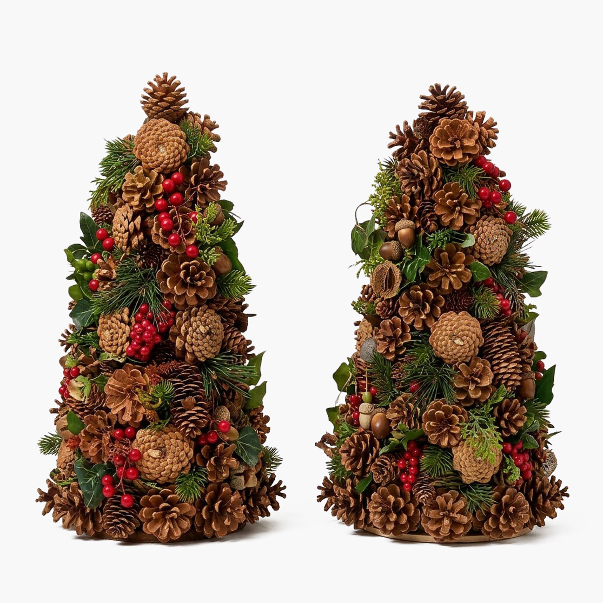 Decorative Pinecone & Red Berry Tree (Pair)