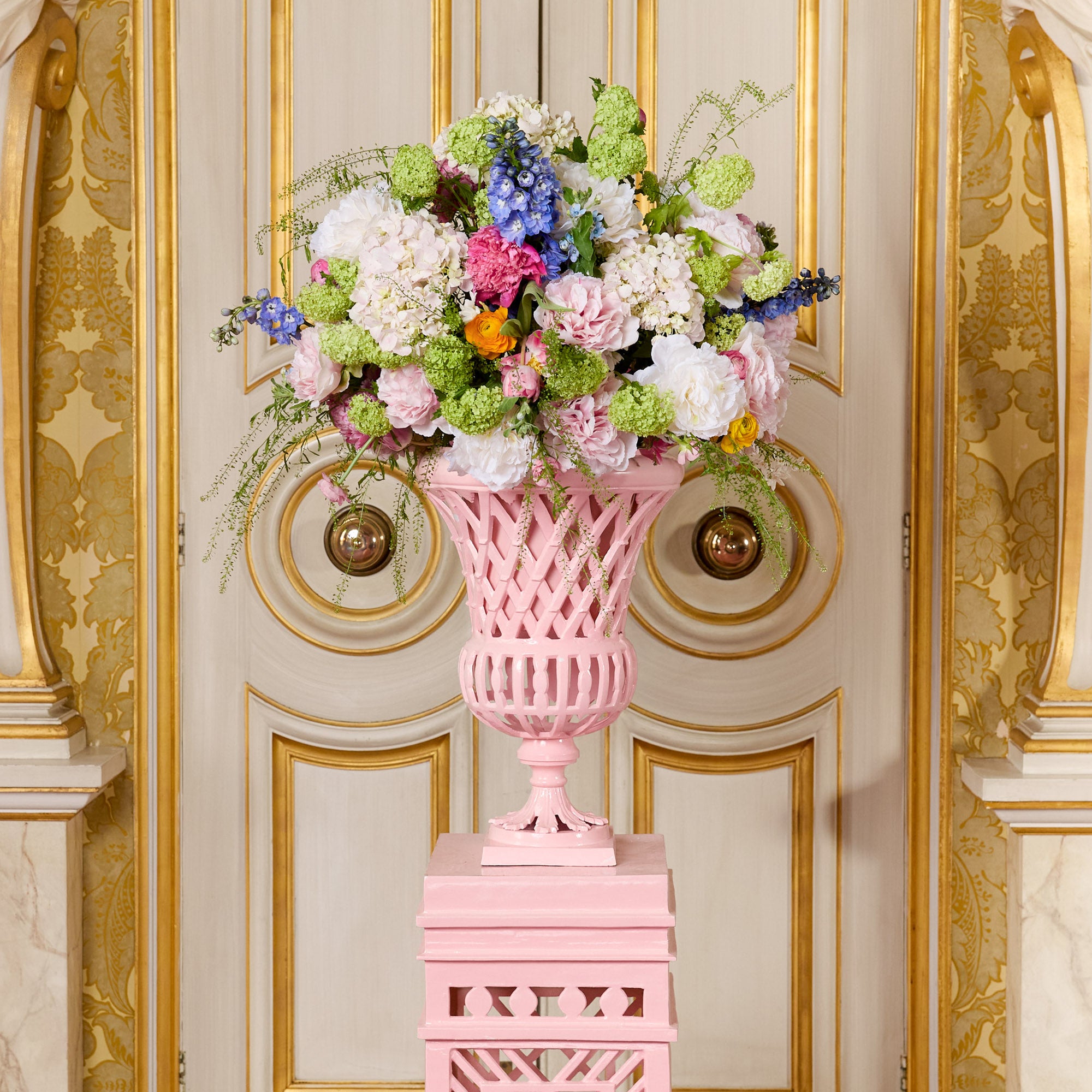 Adelaide Pink Lattice Urn & Pedestal