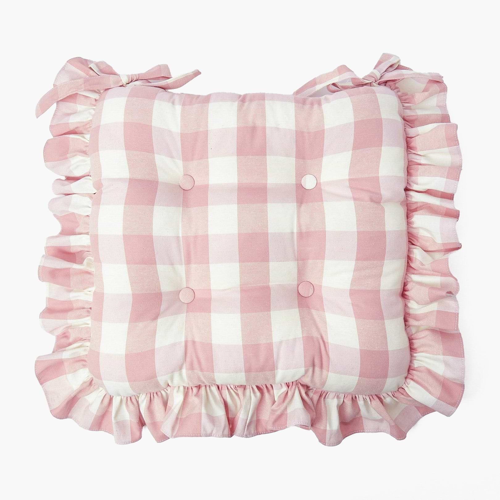 Pink Gingham Ruffle Seat Pad Cushion