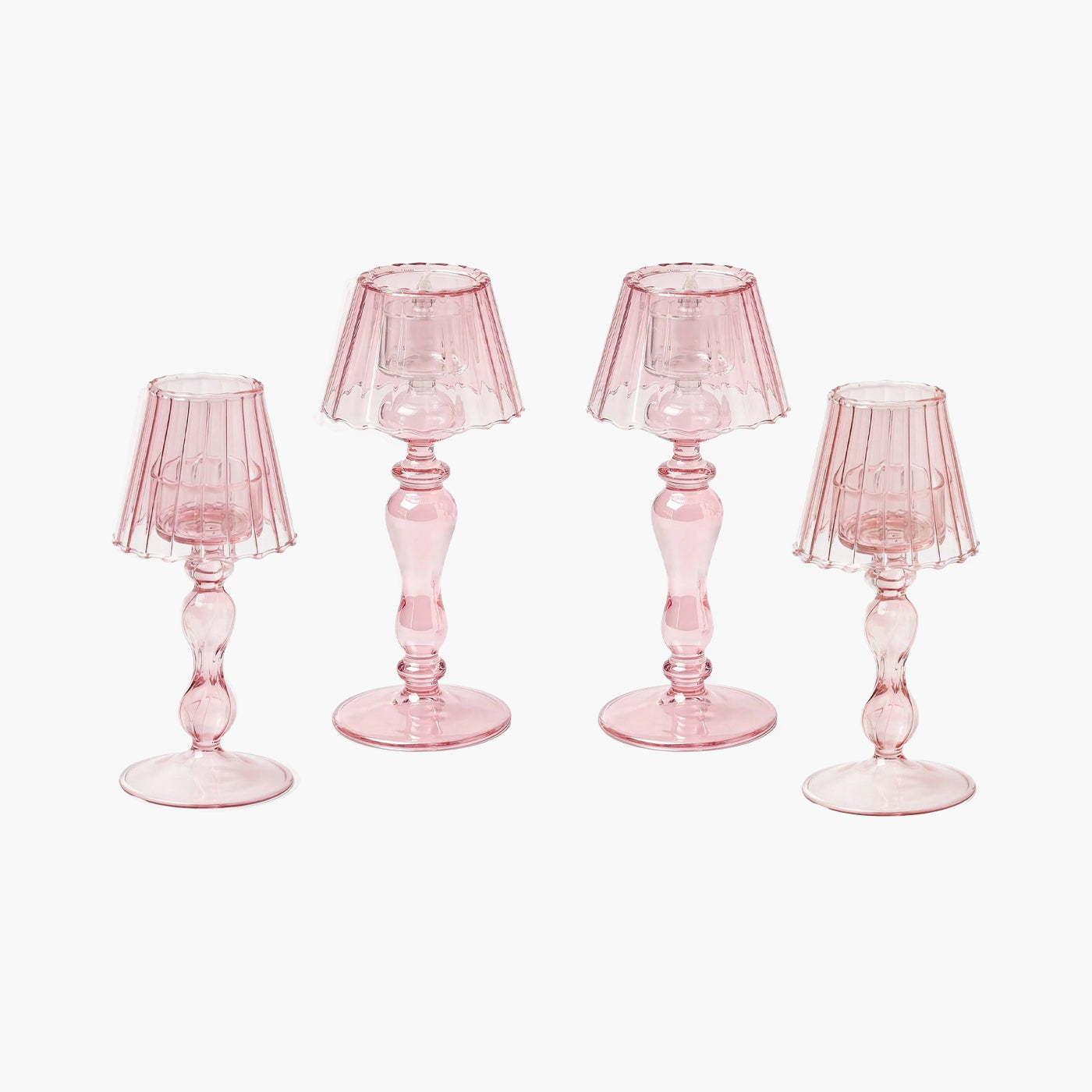 Pink Glass Lantern Tea Light Holder Set