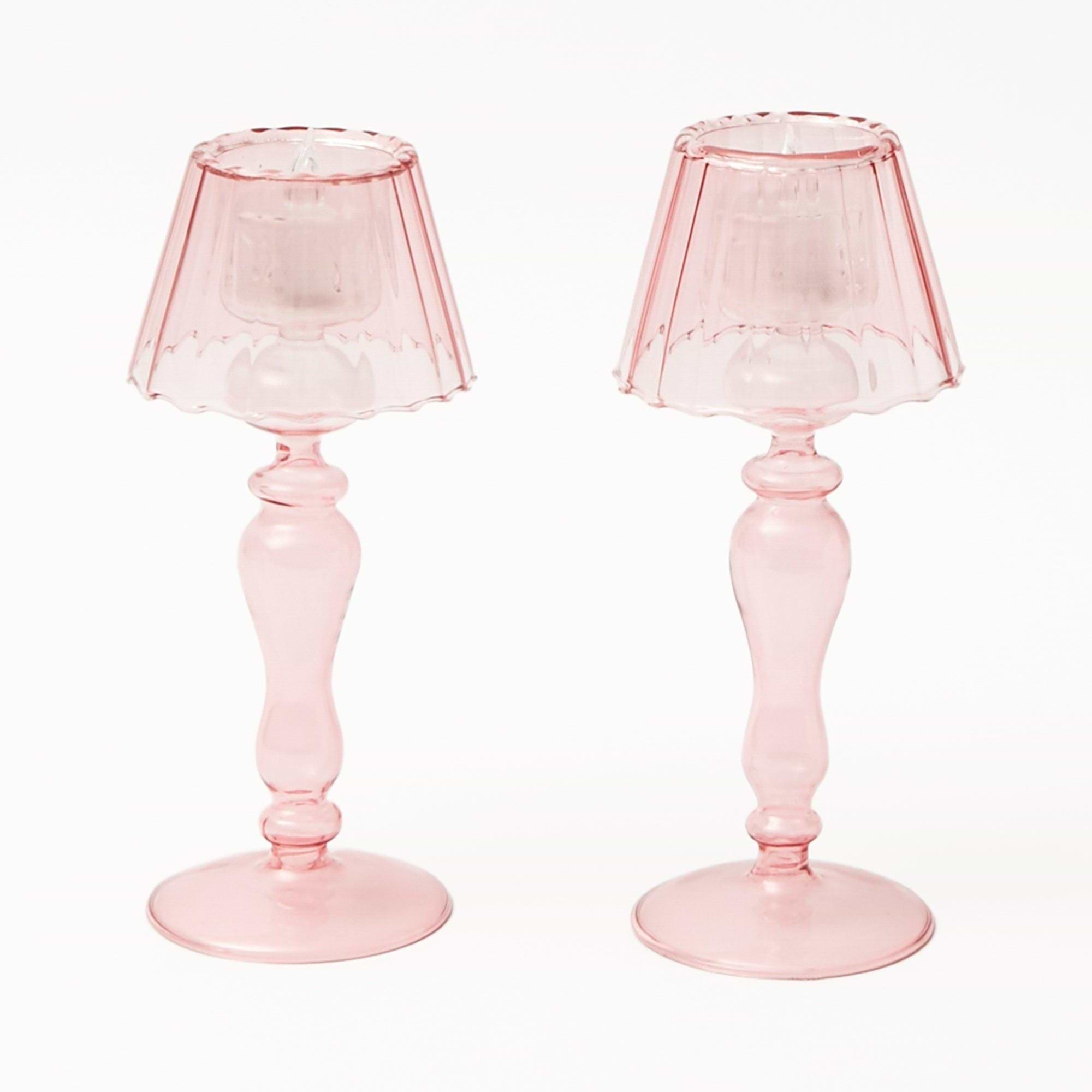 Pink Glass Lantern Tea Light Holder Set - Mrs. Alice