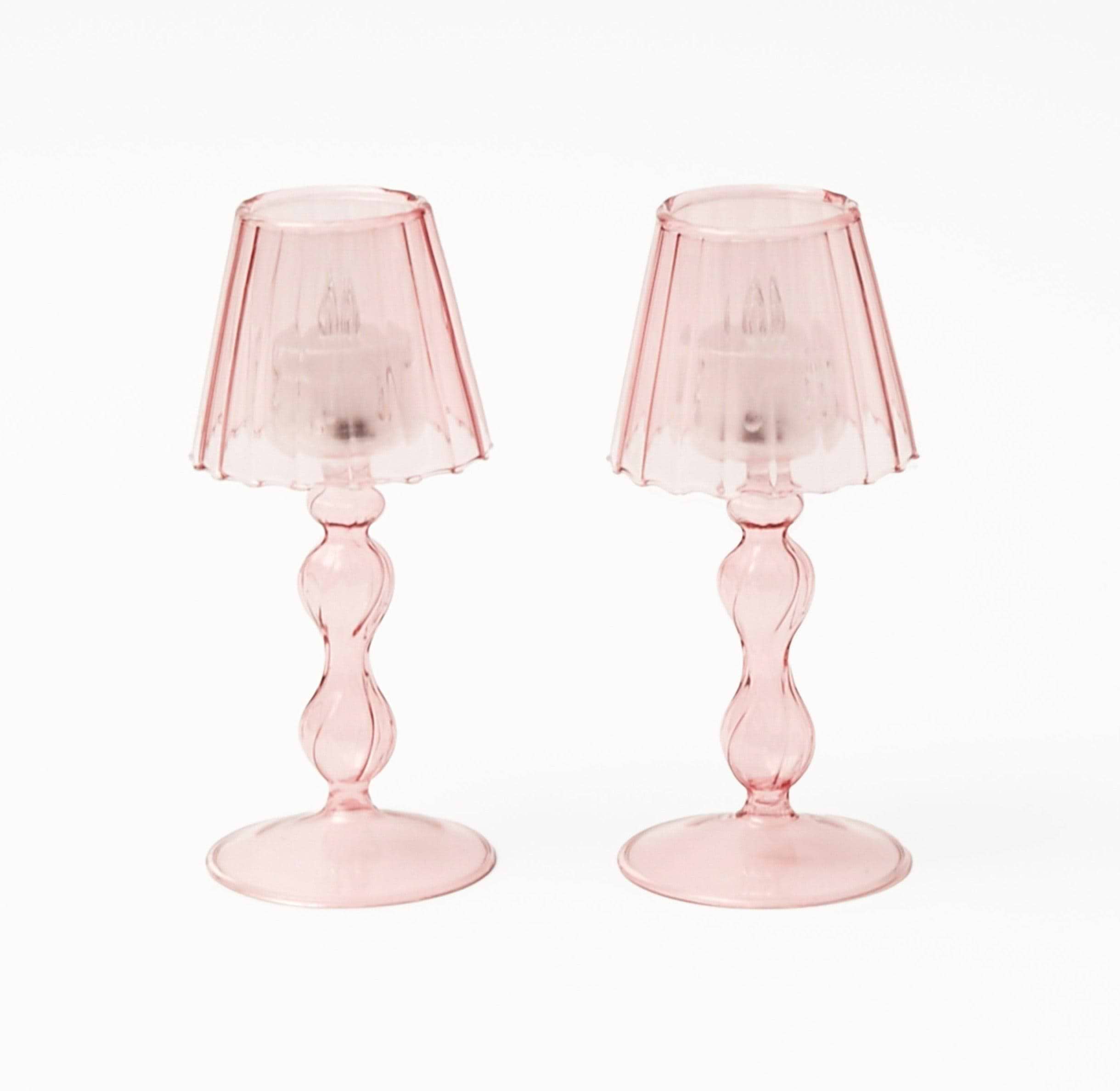 Pink Glass Lantern Tea Light Holder Set - Mrs. Alice
