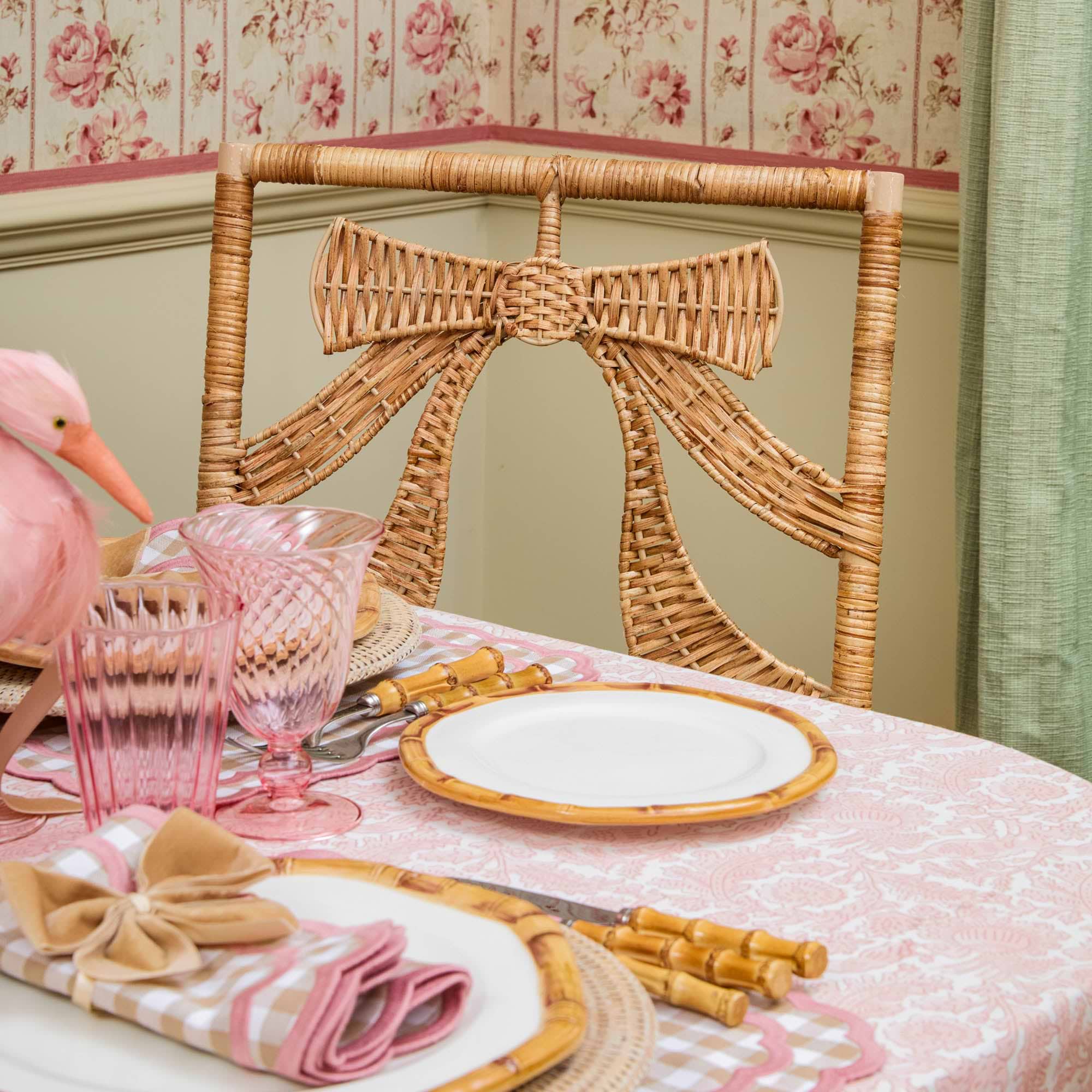 Celine Bow Rattan Chair with Putty Ikat Cushion