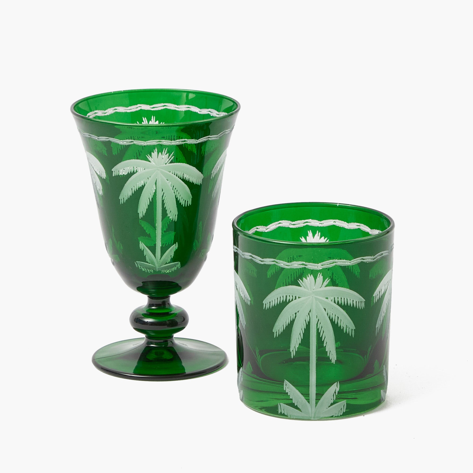 Emerald Palm Tree Glasses (Set of 4)