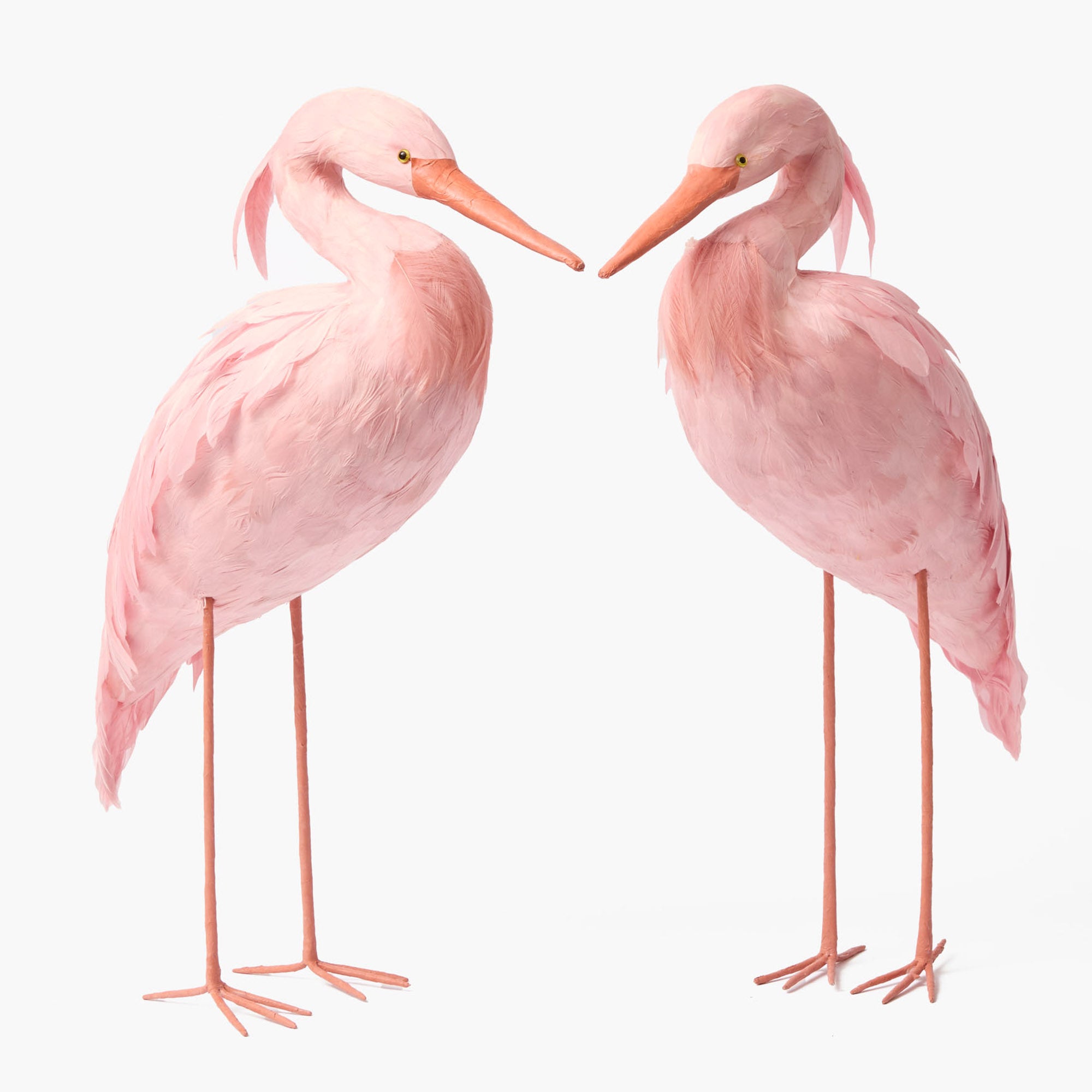 A pair of pastel pink storks with soft feather detailing, standing 60cm tall.