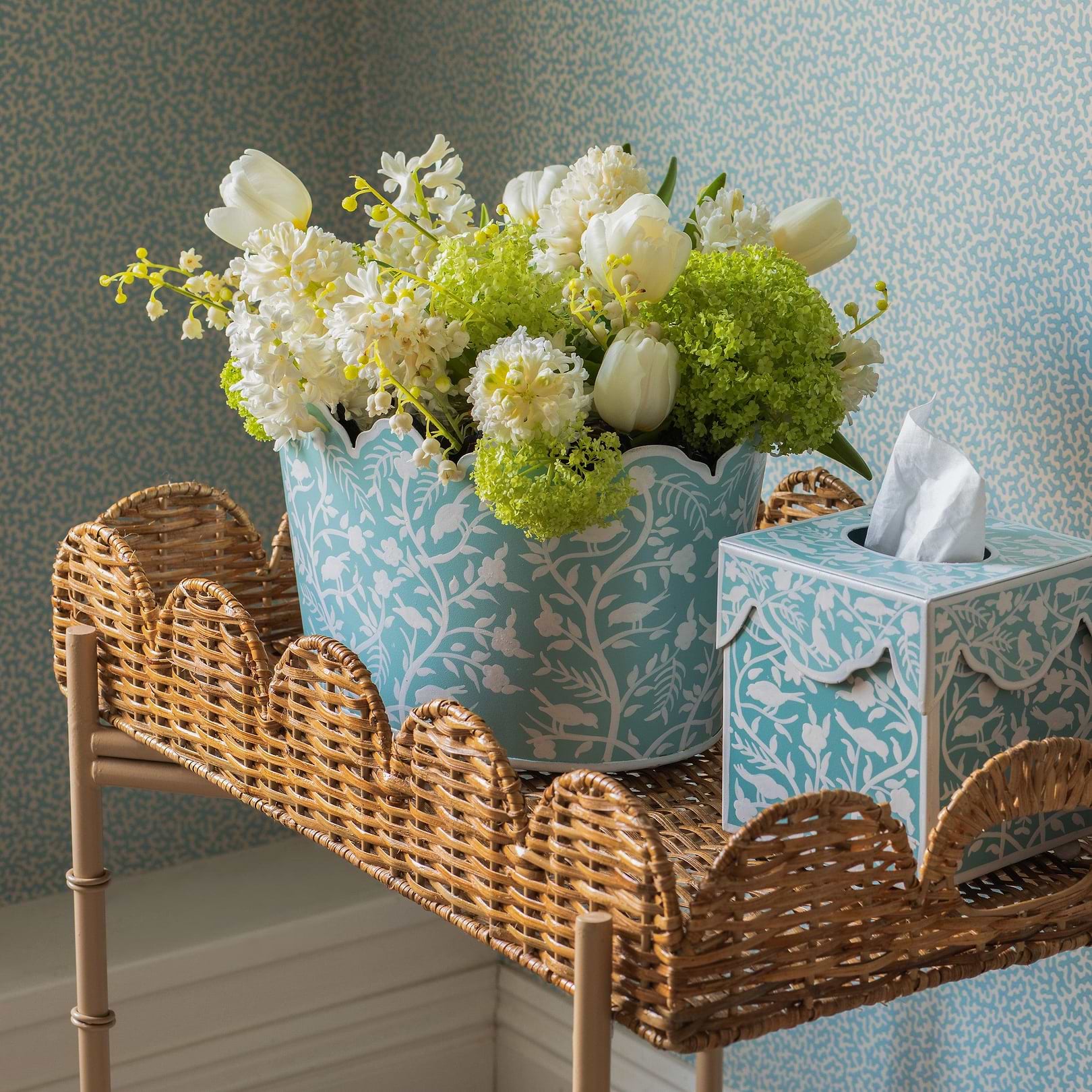Scalloped Rattan Tray With Stand - Mrs. Alice
