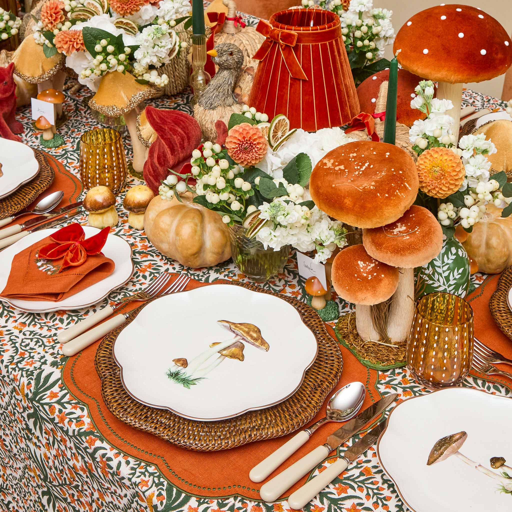 Tall Orange Speckled Mushrooms (Set of 3)