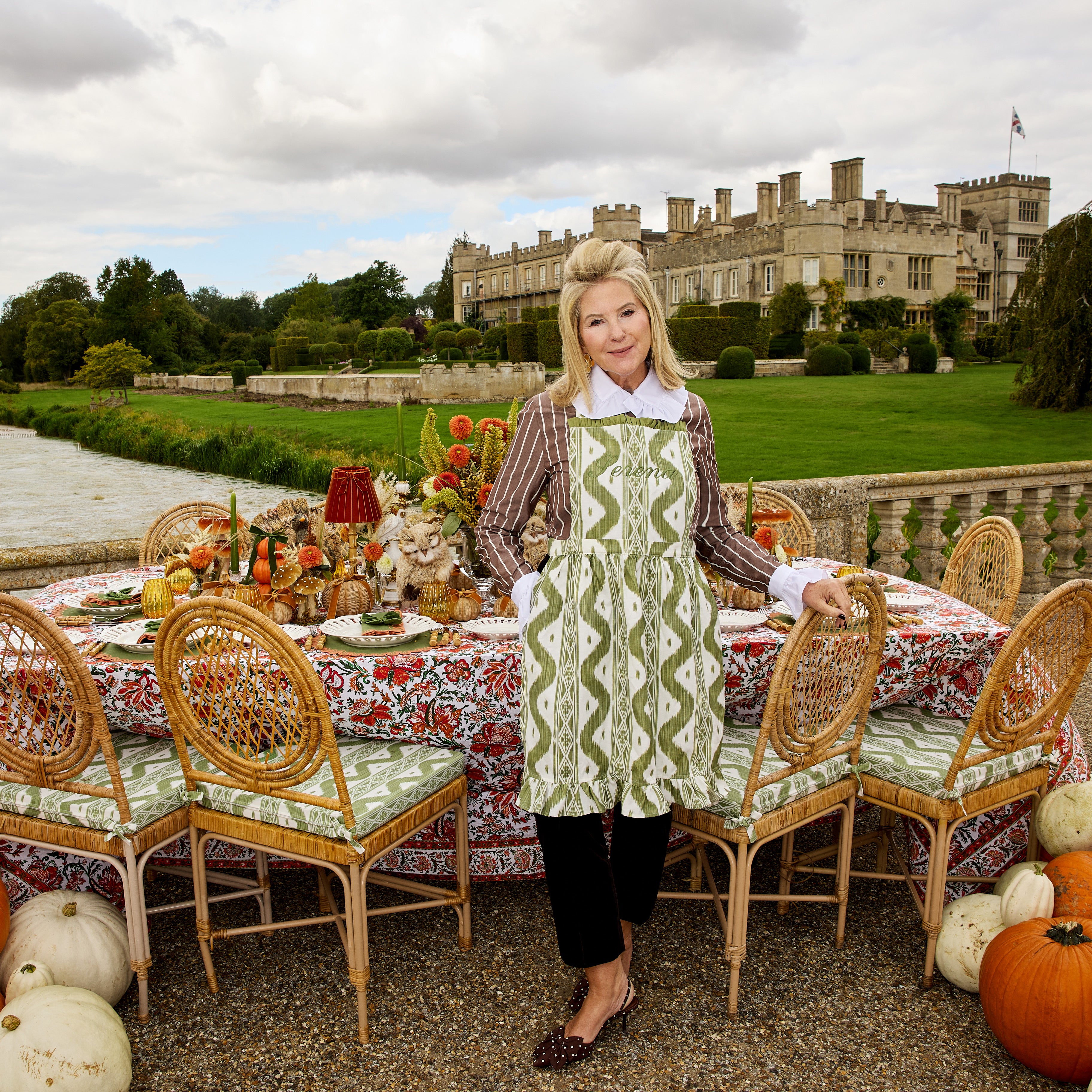 Olive Ikat Frilled Apron