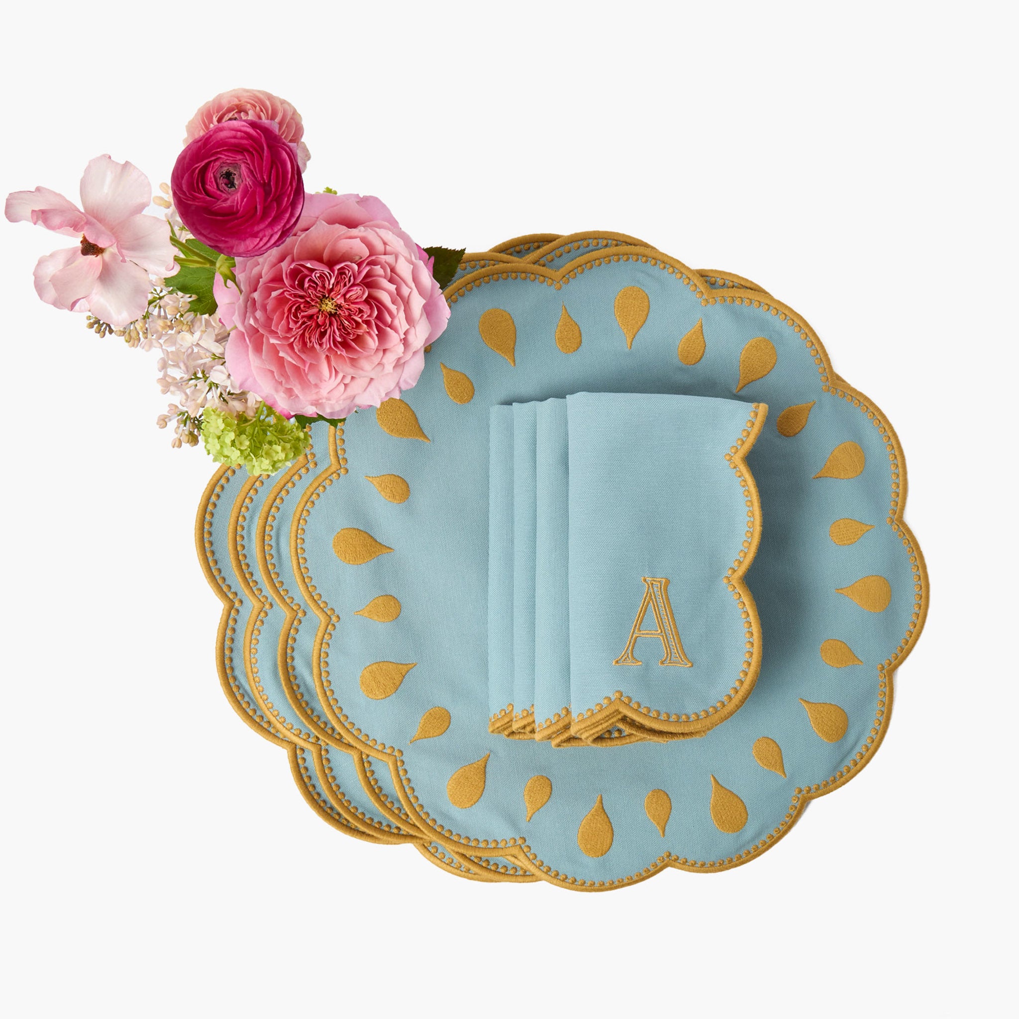 Bettina Blue & Caramel Placemats & Napkins (Set of 4)