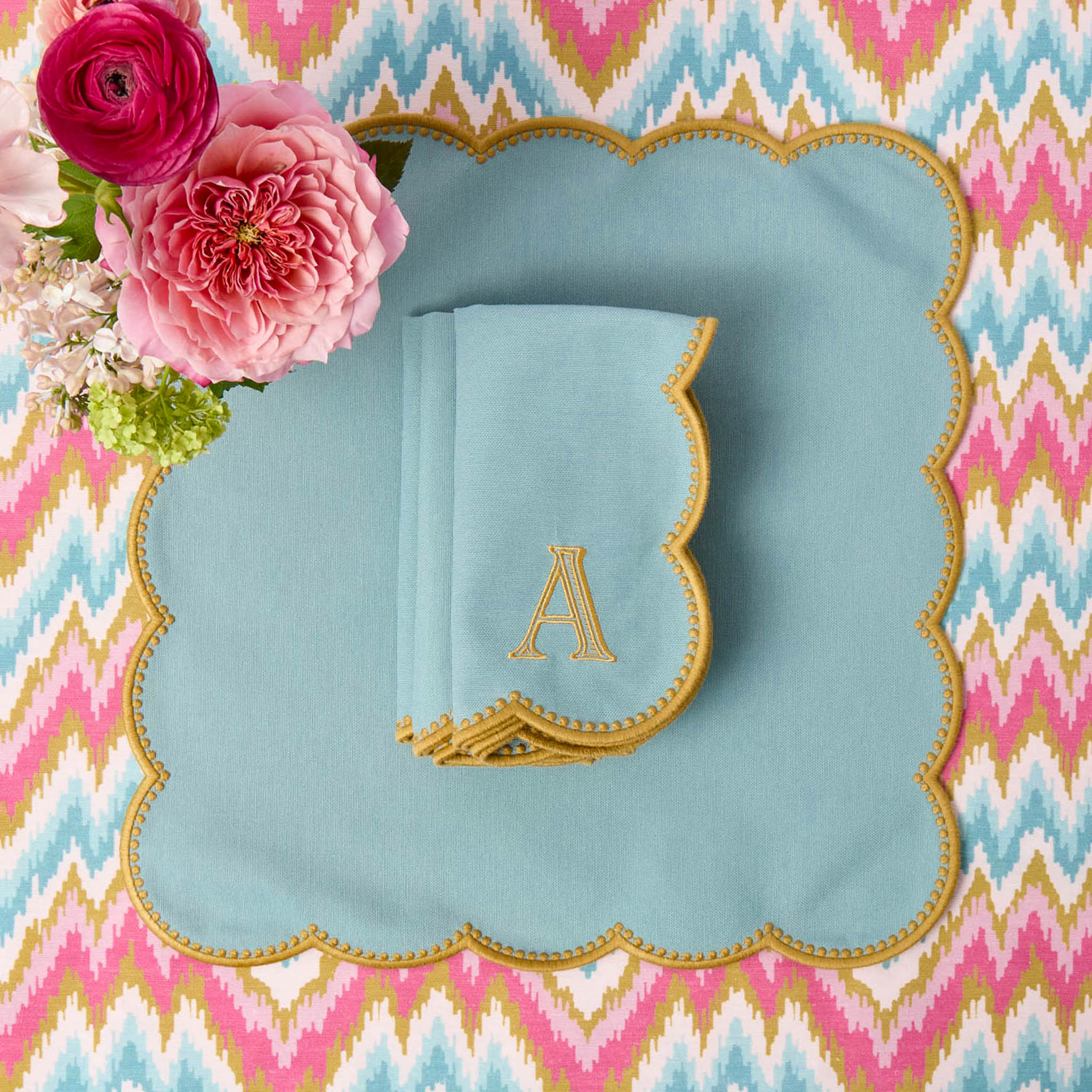 Bettina Blue & Caramel Placemats & Napkins (Set of 4)