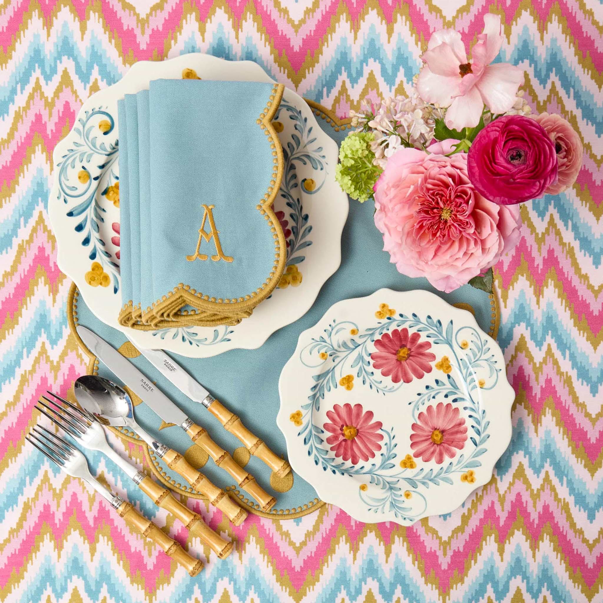 Bettina Blue & Caramel Placemats & Napkins (Set of 4)