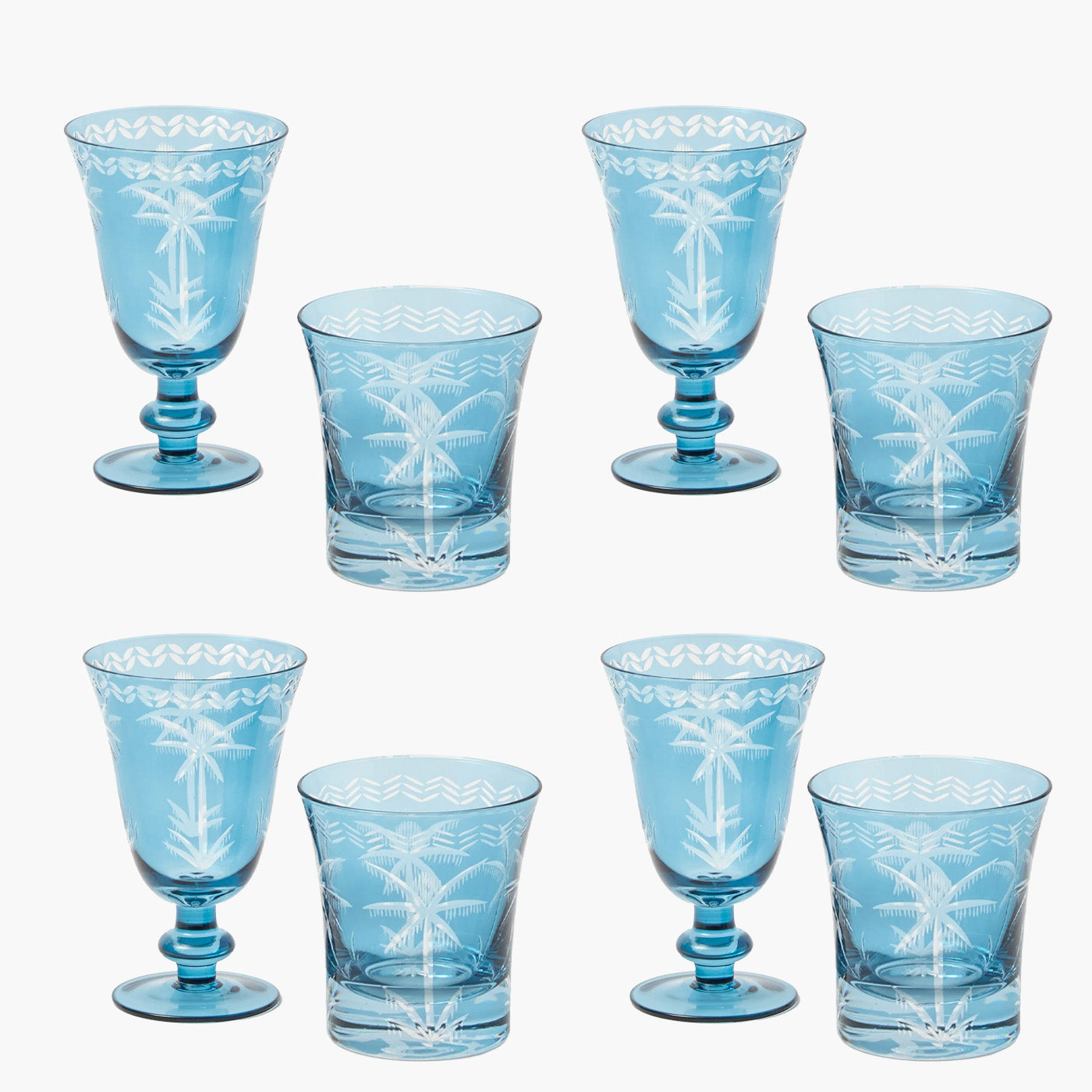 Blue Palm Glassware (Set of 8)
