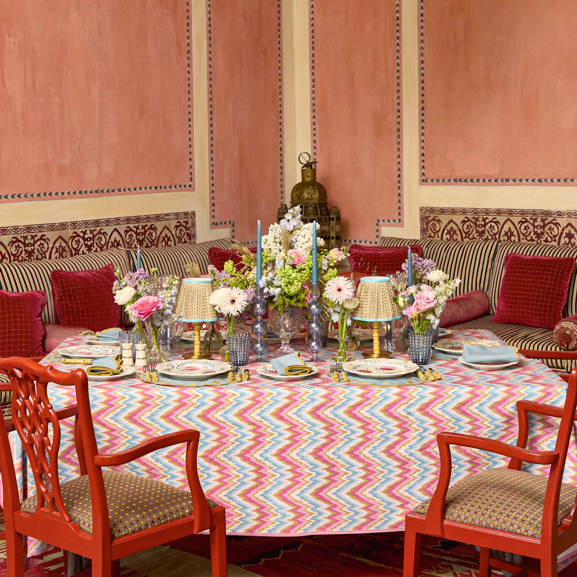 Bettina Blue & Caramel Placemats & Napkins (Set of 4)