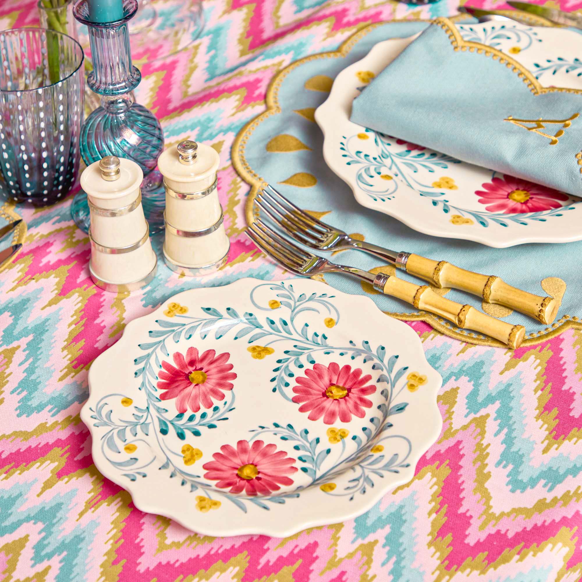 Bettina Blue & Caramel Placemats & Napkins (Set of 4)