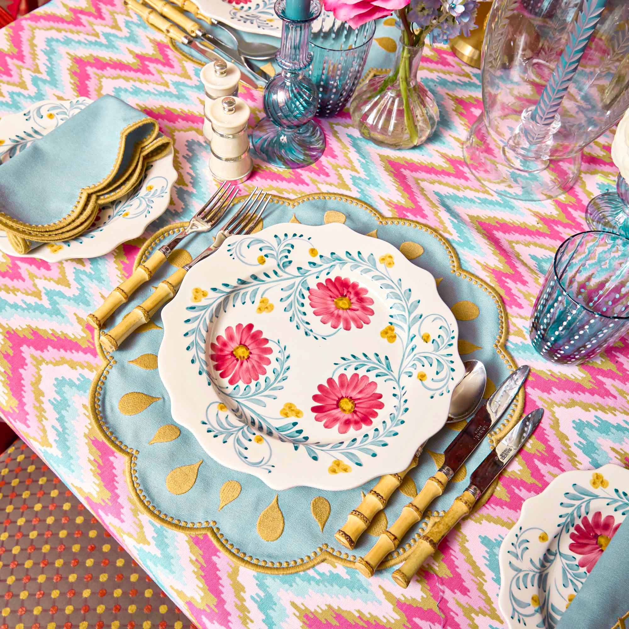 Bettina Blue & Caramel Placemats & Napkins (Set of 4)