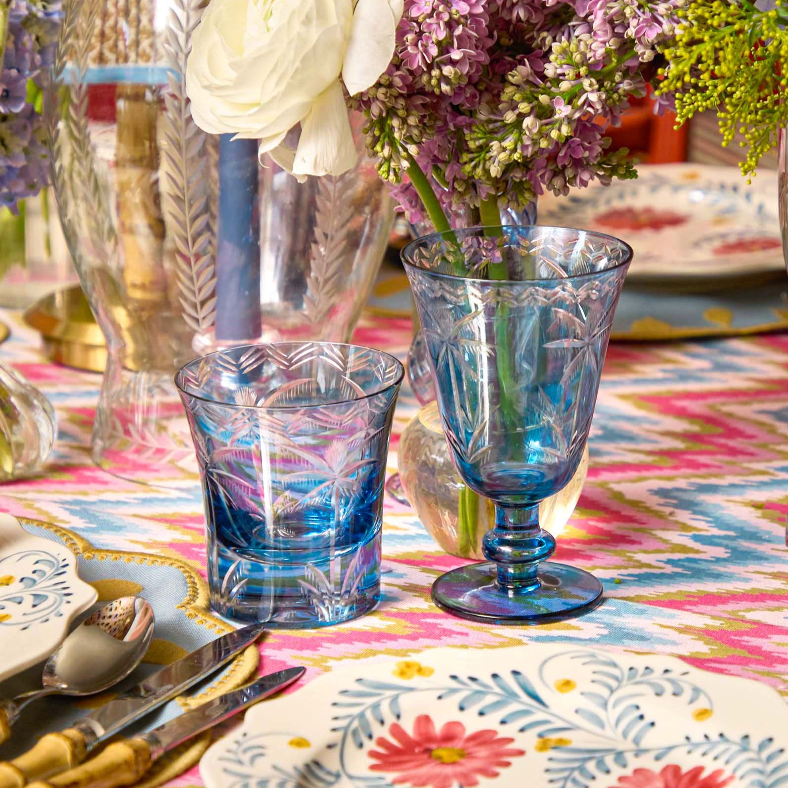 Blue Palm Glassware (Set of 8)