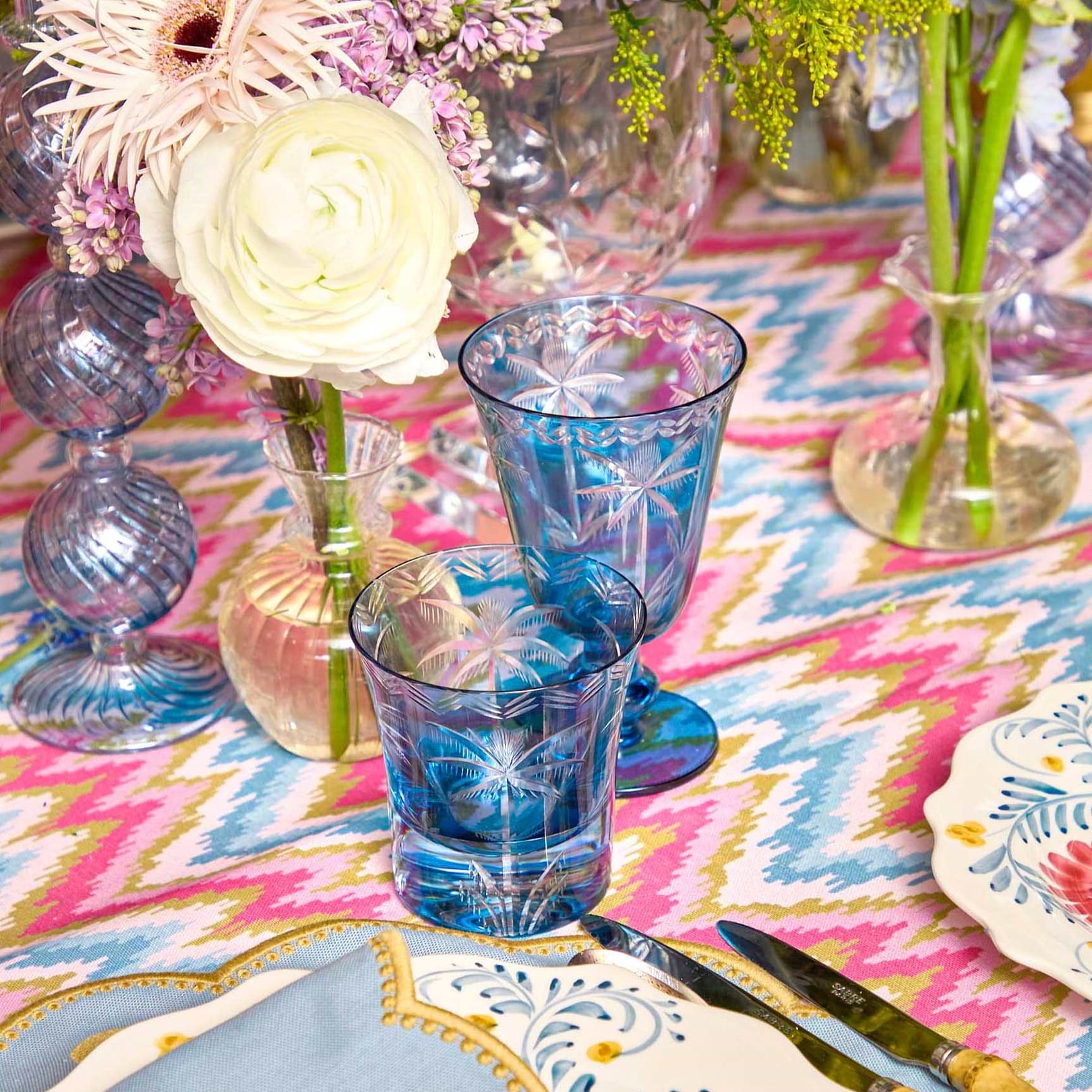 Blue Palm Glassware (Set of 8)