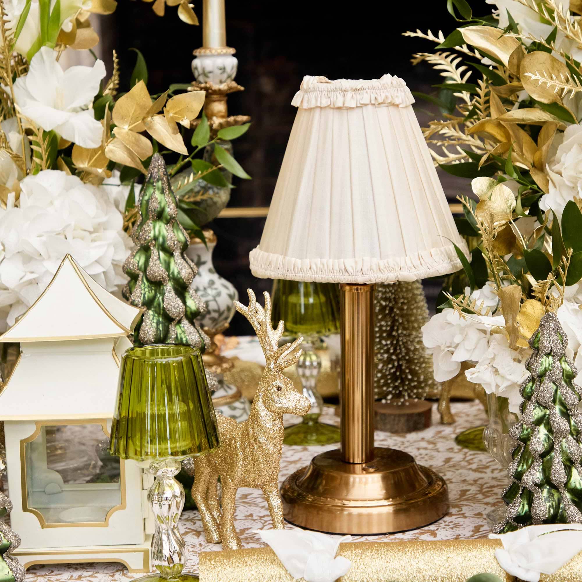 Corinthian Rechargeable Lamp with Cream Frilled Silk Shade (18cm)