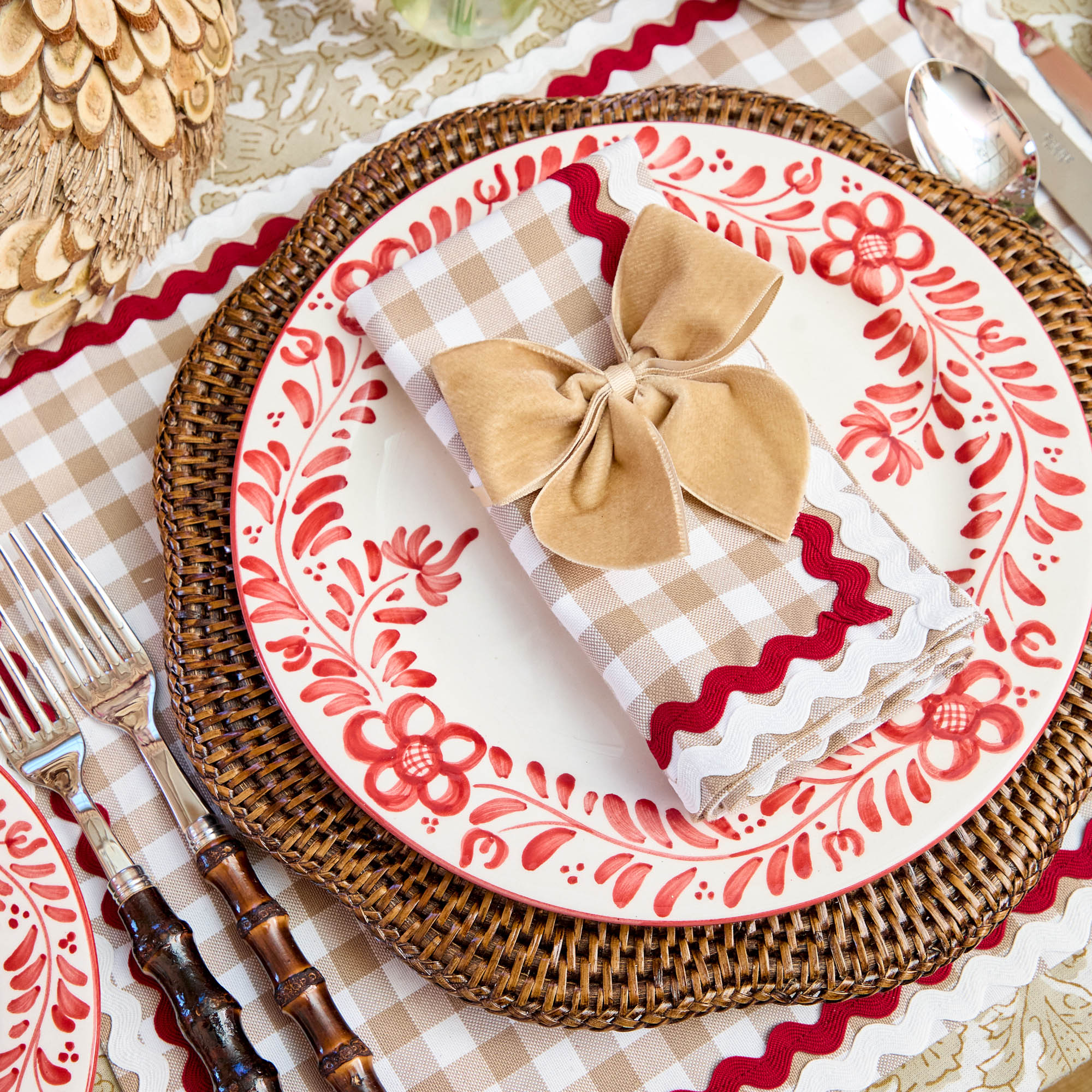 Rossina Putty Gingham & Red Napkins (Set of 4)