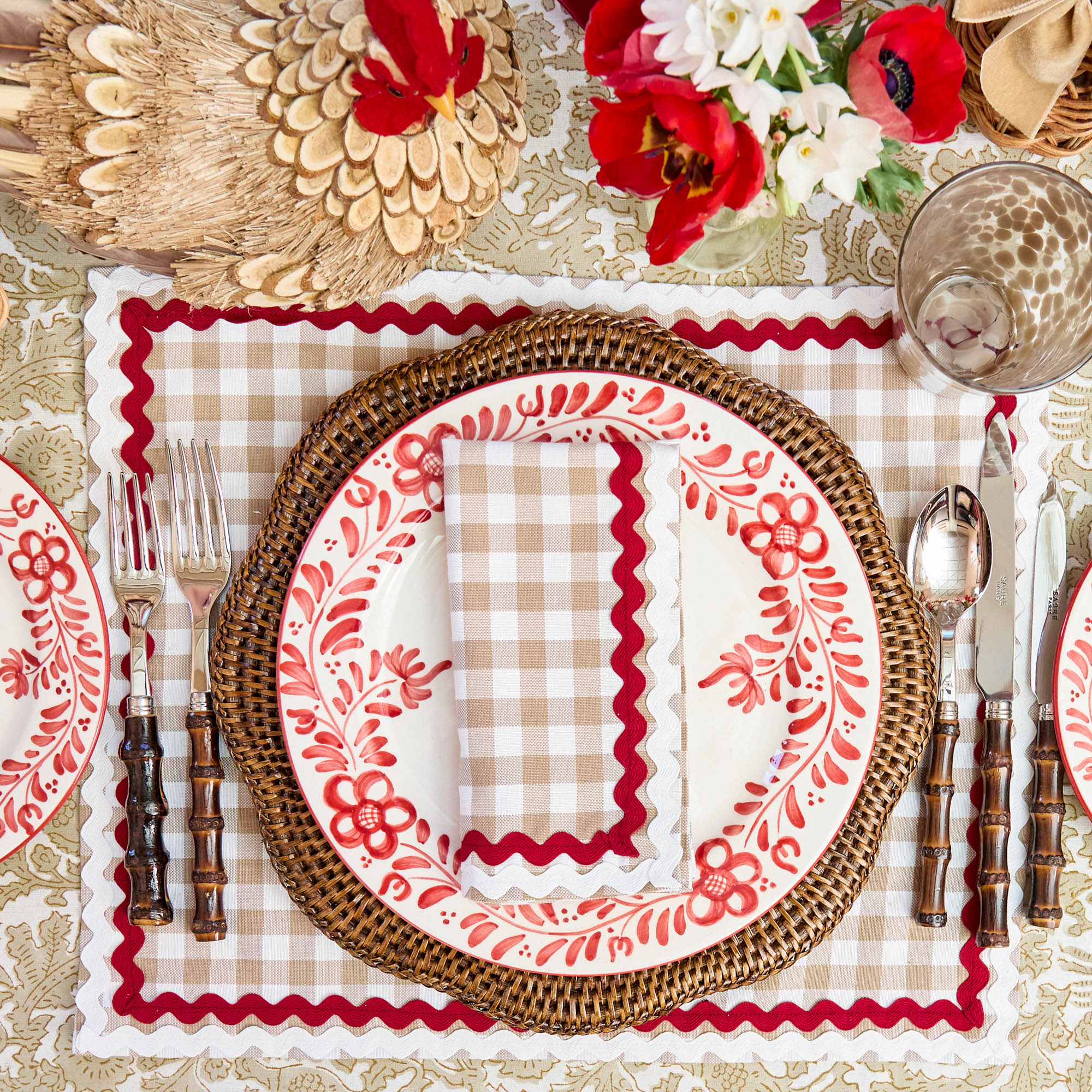 Rossina Putty Gingham & Red Napkins (Set of 4)