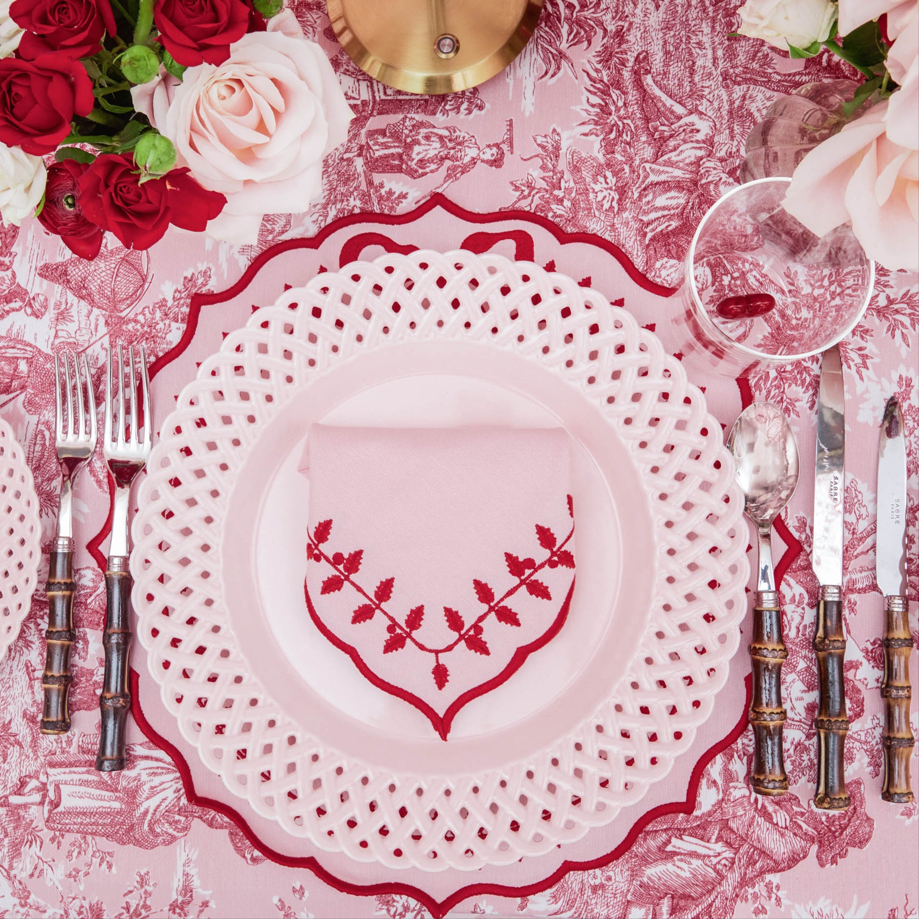 Pink Isla Toile Tablecloth