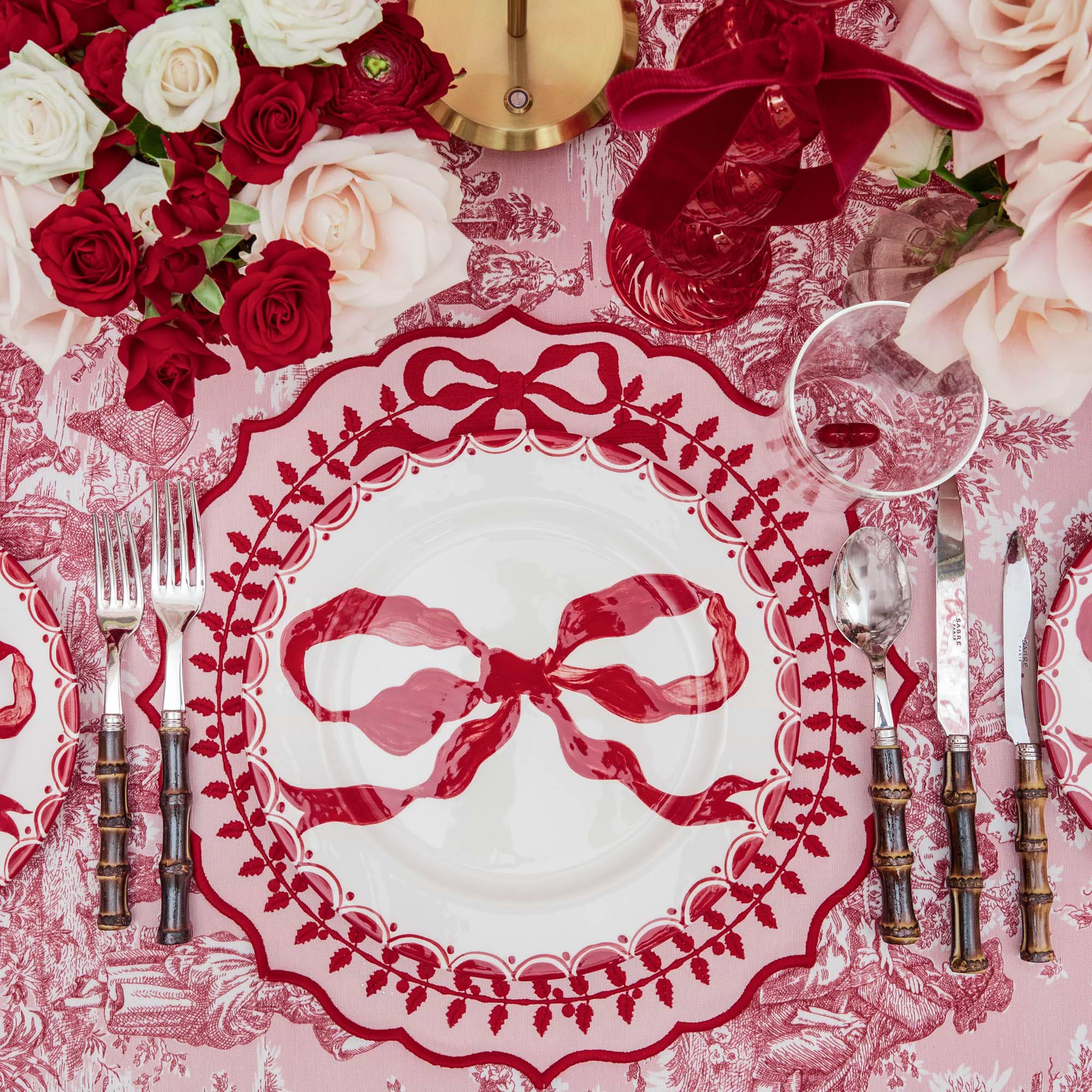 Pink & Red Bow Laurel Placemats (Set of 4)