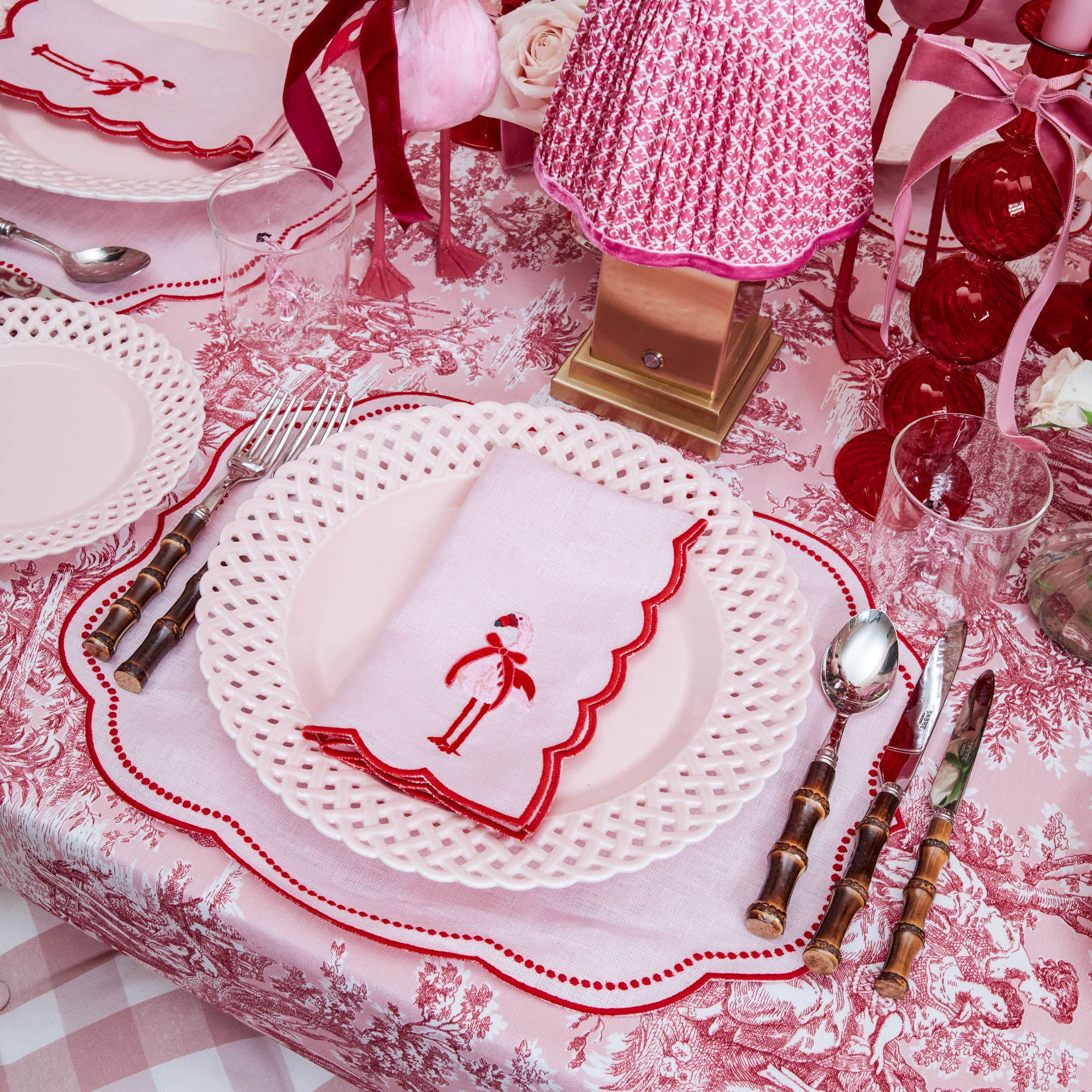 Pink Isla Toile Tablecloth