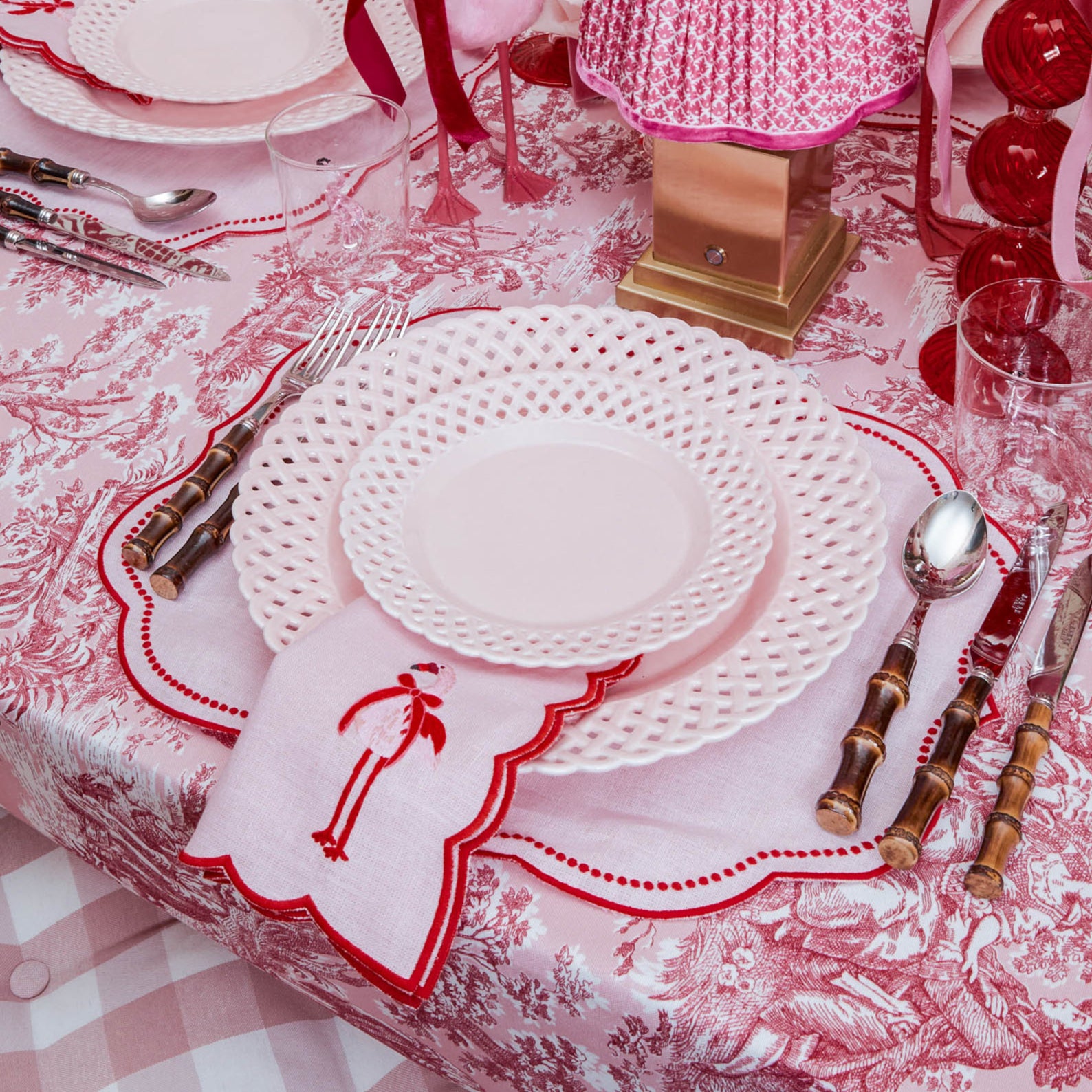 Pink Basketweave Starter Plates (Set of 4)