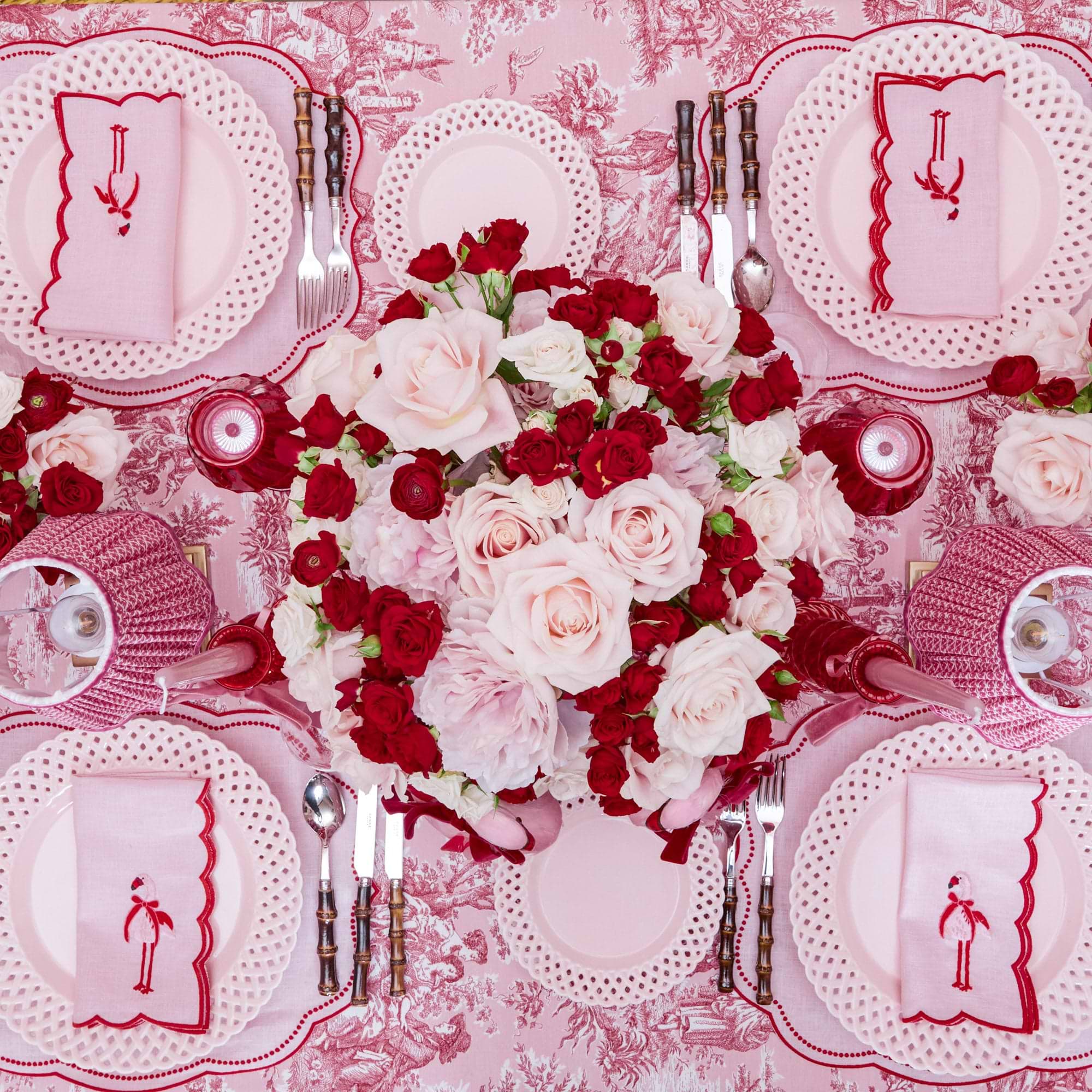 Pink Isla Toile Tablecloth