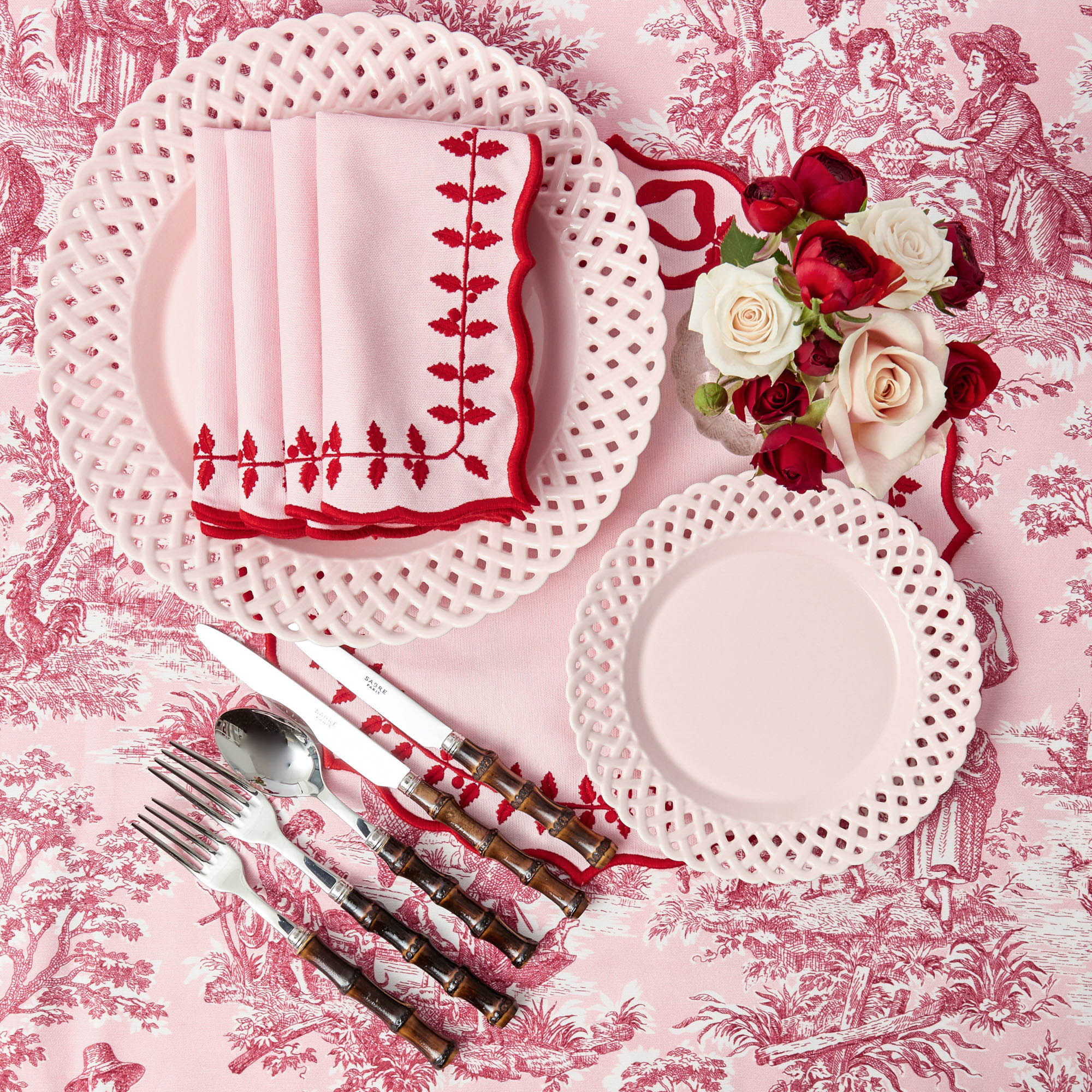 Pink Isla Toile Tablecloth