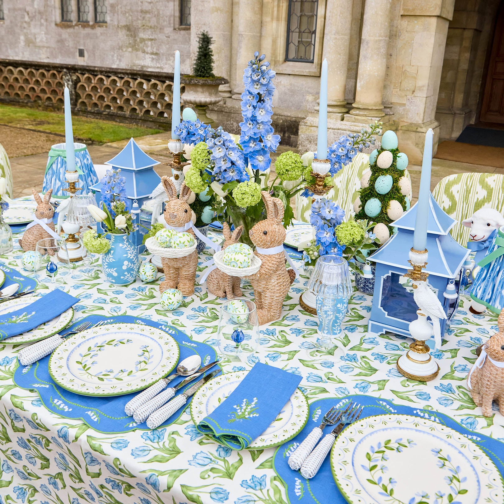 Blue Lily of the Valley Linen Placemats (Set of 4)