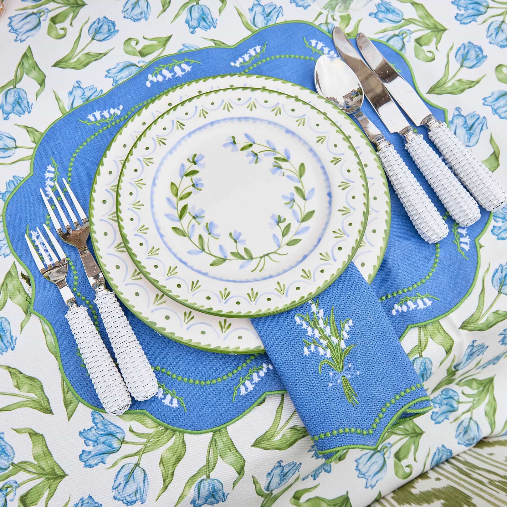 Blue Lily of the Valley Linen Placemats (Set of 4)