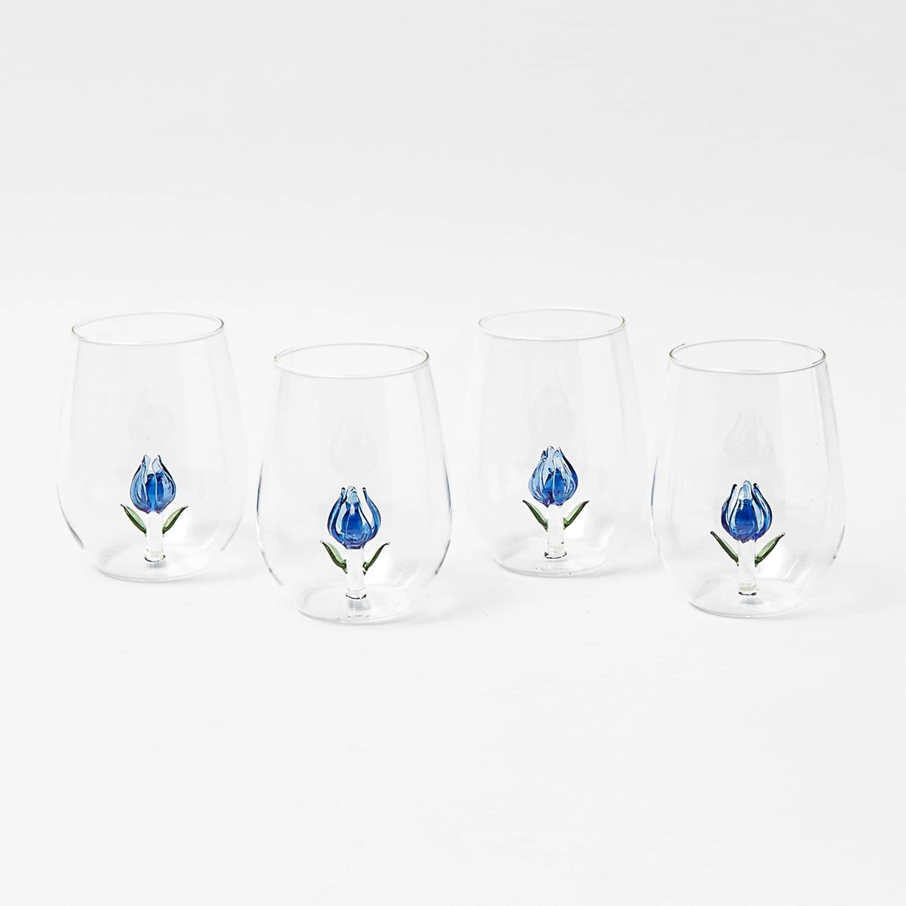 Blue Tulip Glasses (Set of 4)