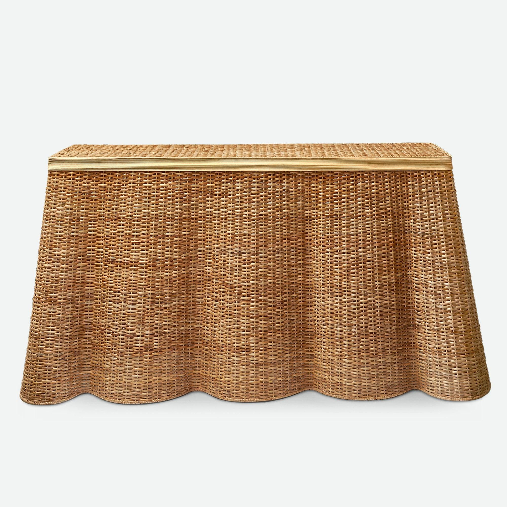 Elevate your decor with the Vivienne Rattan Scalloped Console Table - a stunning and versatile piece that adds a touch of elegance to your living space.