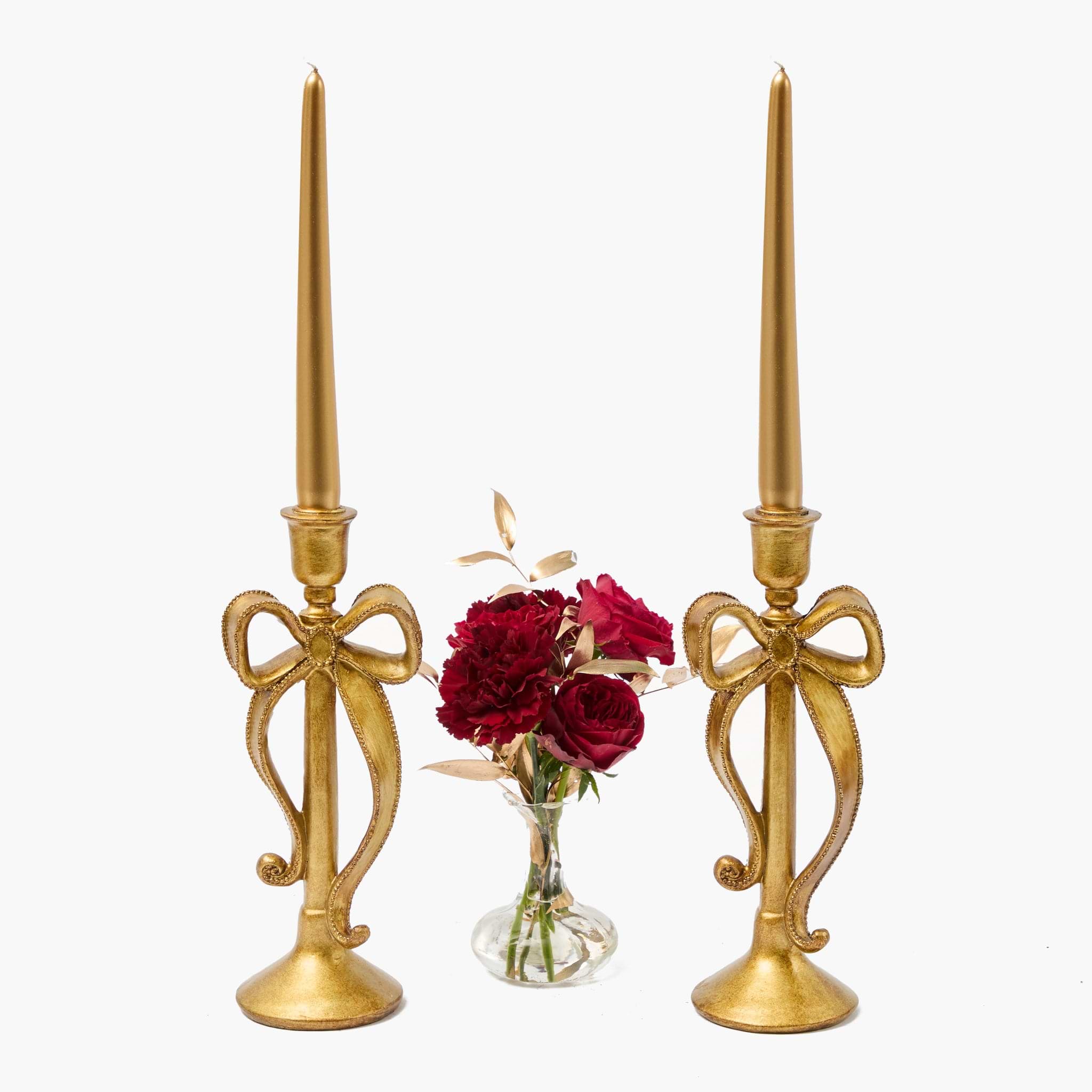 Whimsical Gold Bow Candle Holders (Pair)