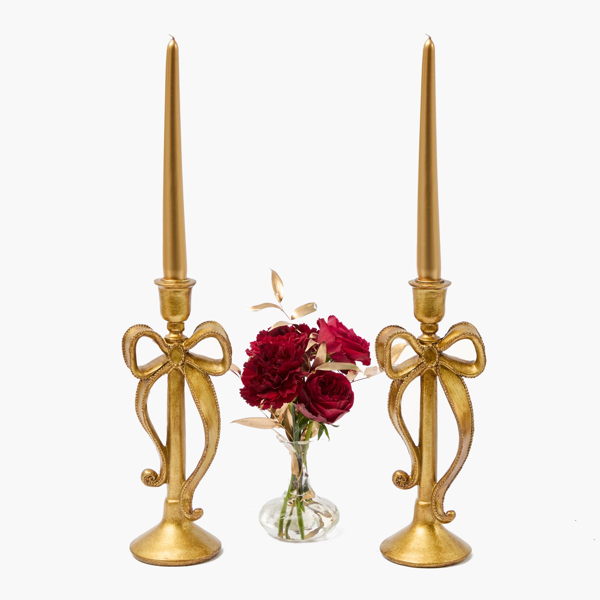 Whimsical Gold Bow Candle Holders (Pair)
